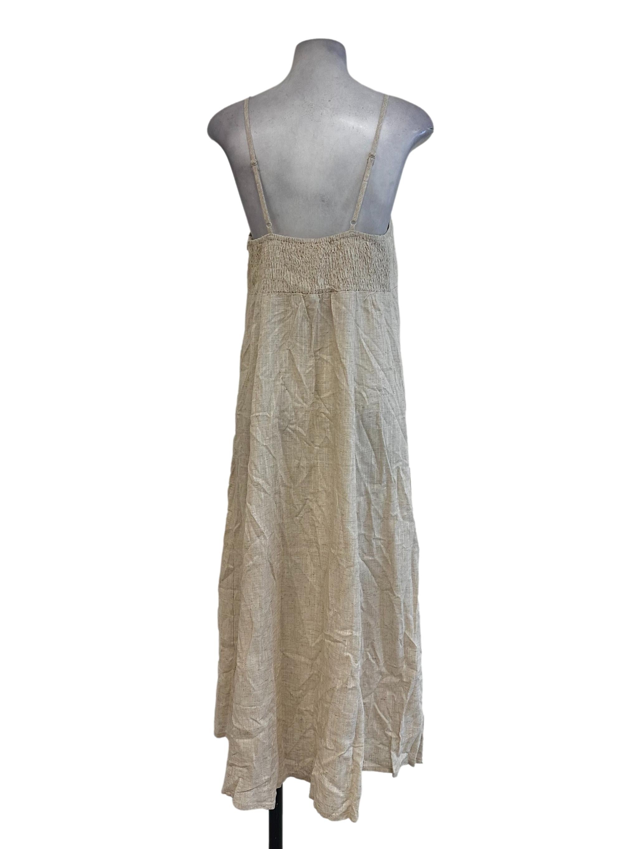 Egg Nog Beige Linen Slit Dress