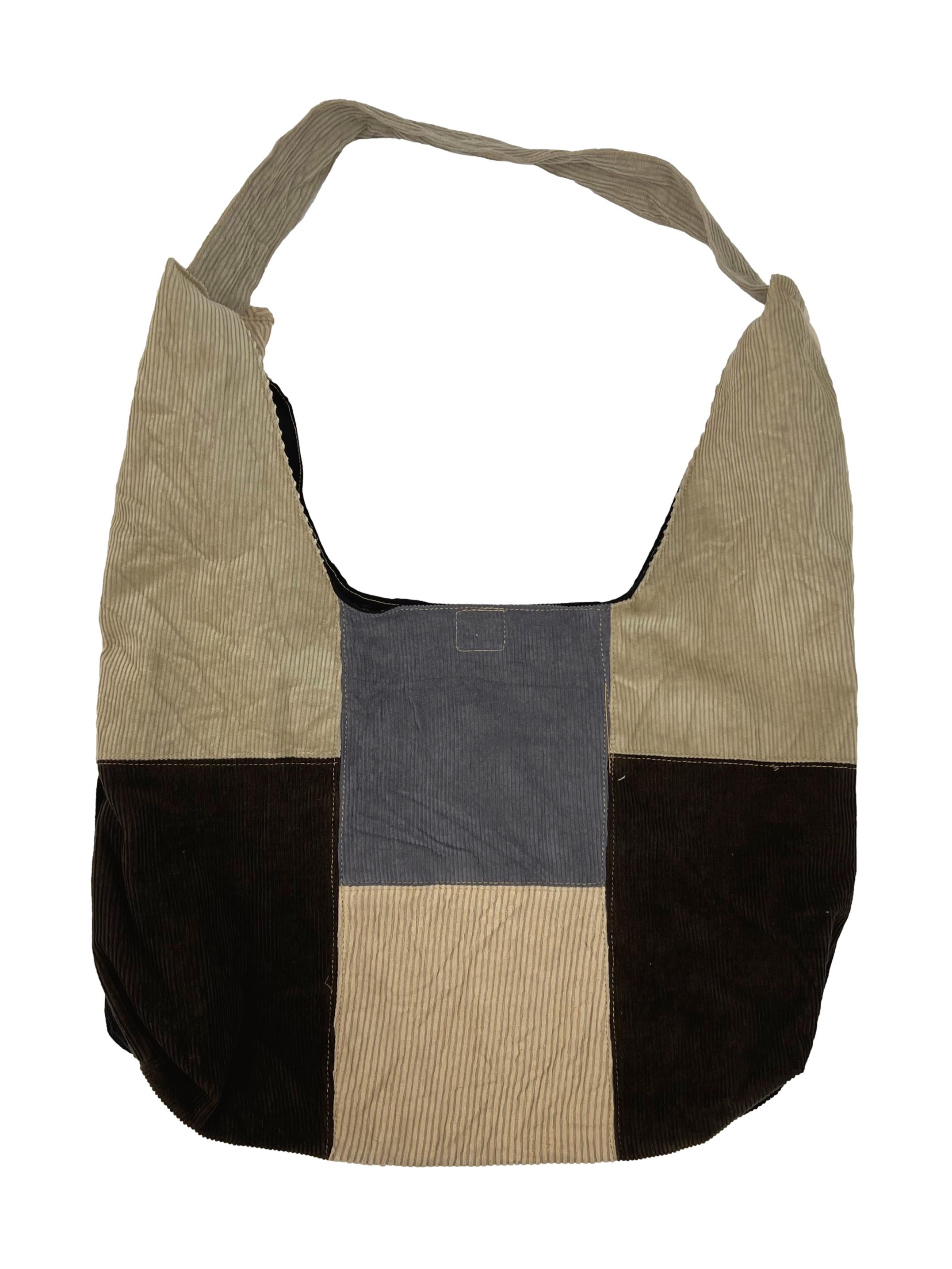 Grey Brown Corduroy Crescent Reworked Shoulder Bag