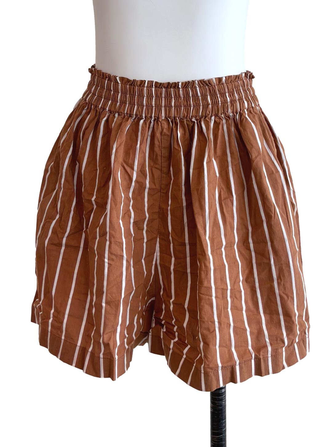 Caramel Brown Striped Relaxed Shorts