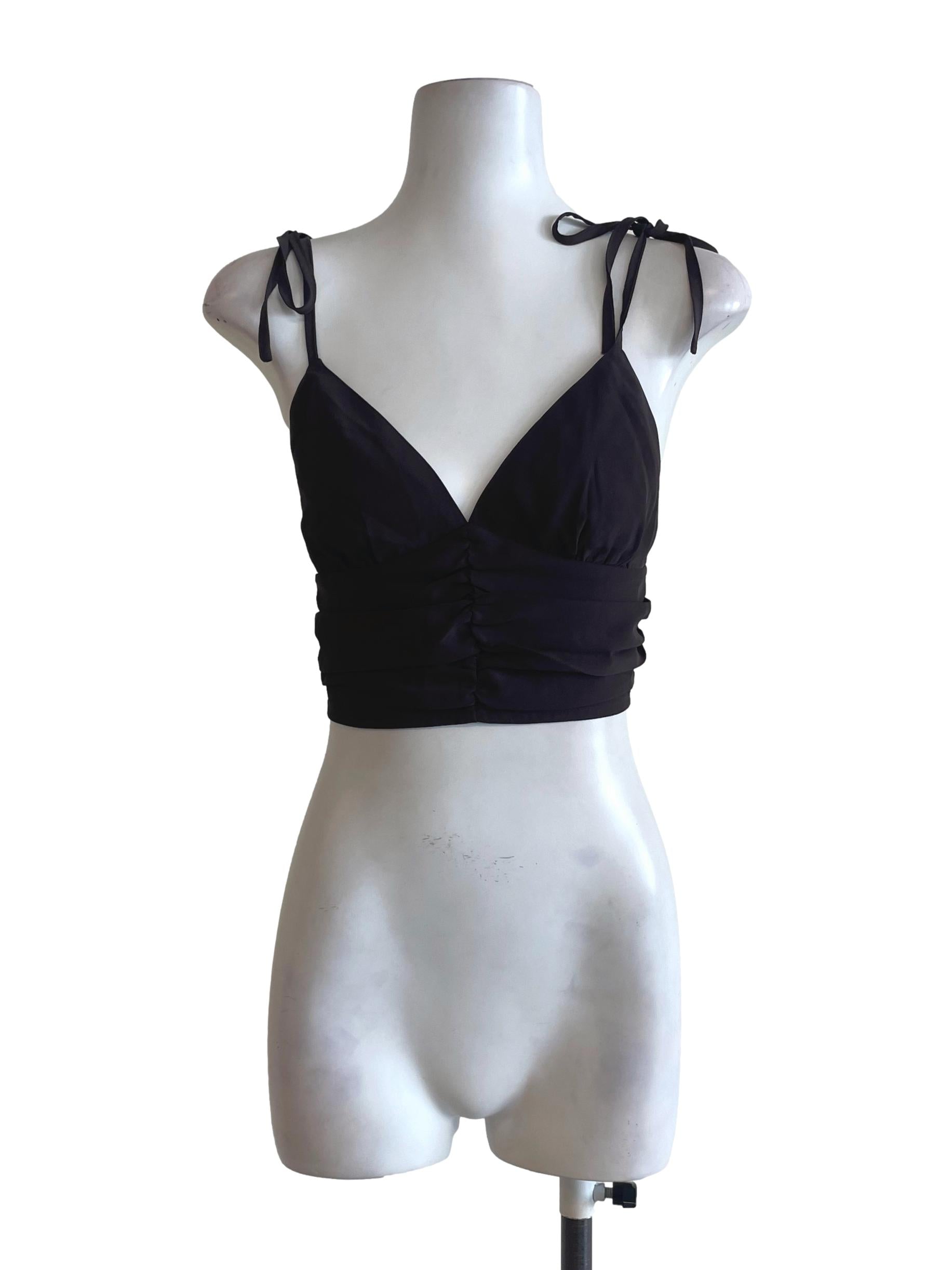 Dark Brown Tie Strap Crop Top YHF