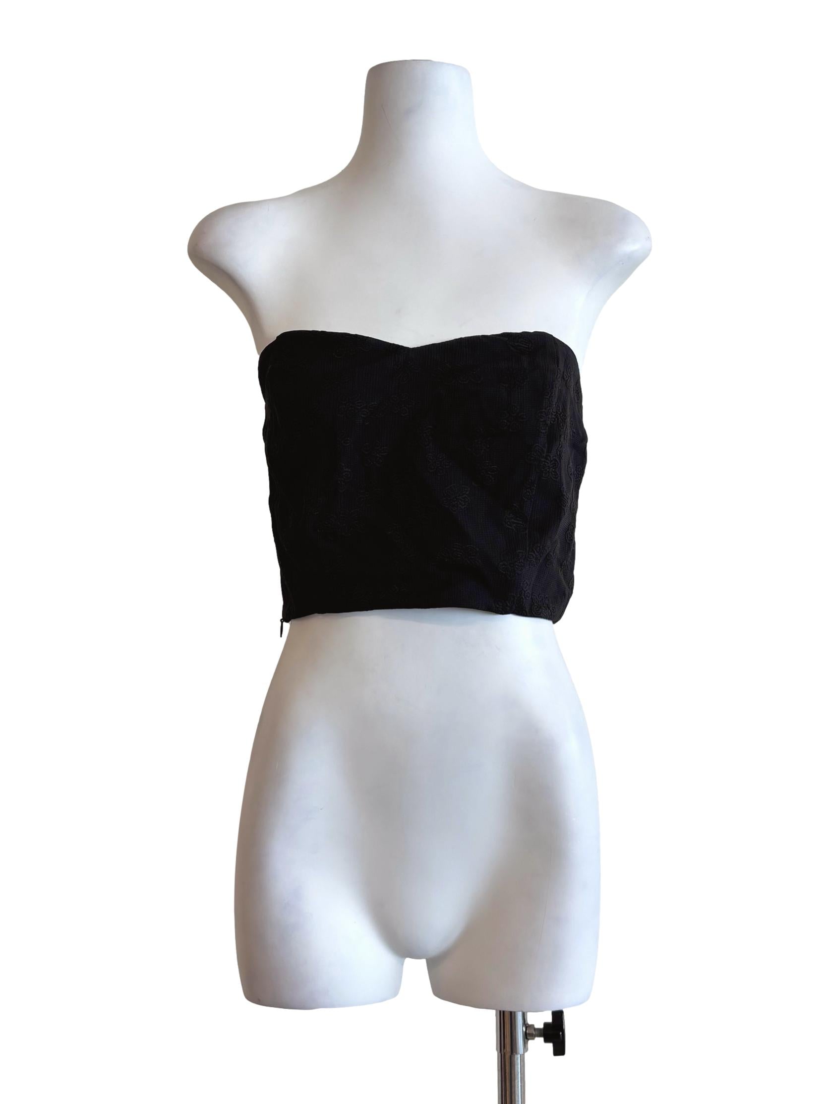 Soft Black Embroidered Strapless Top