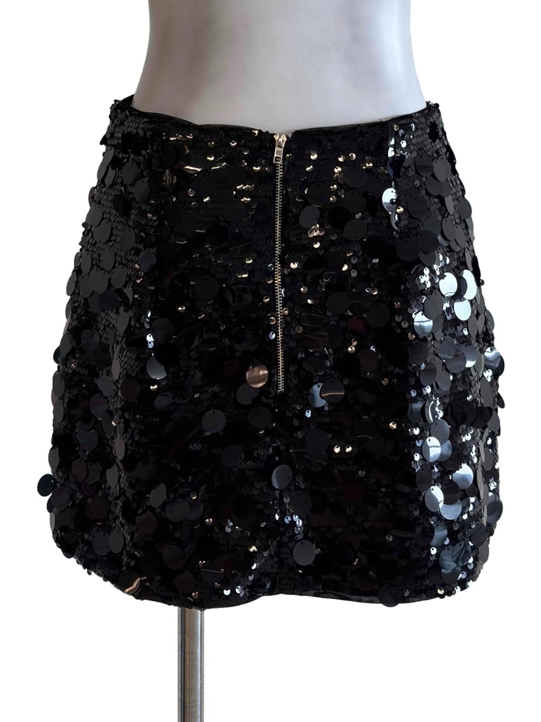 Black Sequin Disc Mini Skirt
