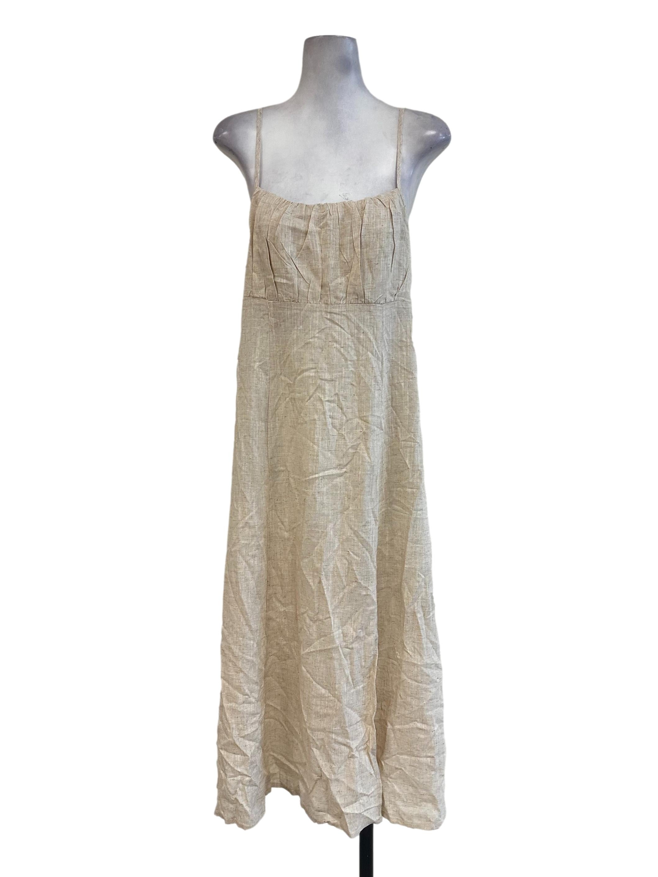 Egg Nog Beige Linen Slit Dress