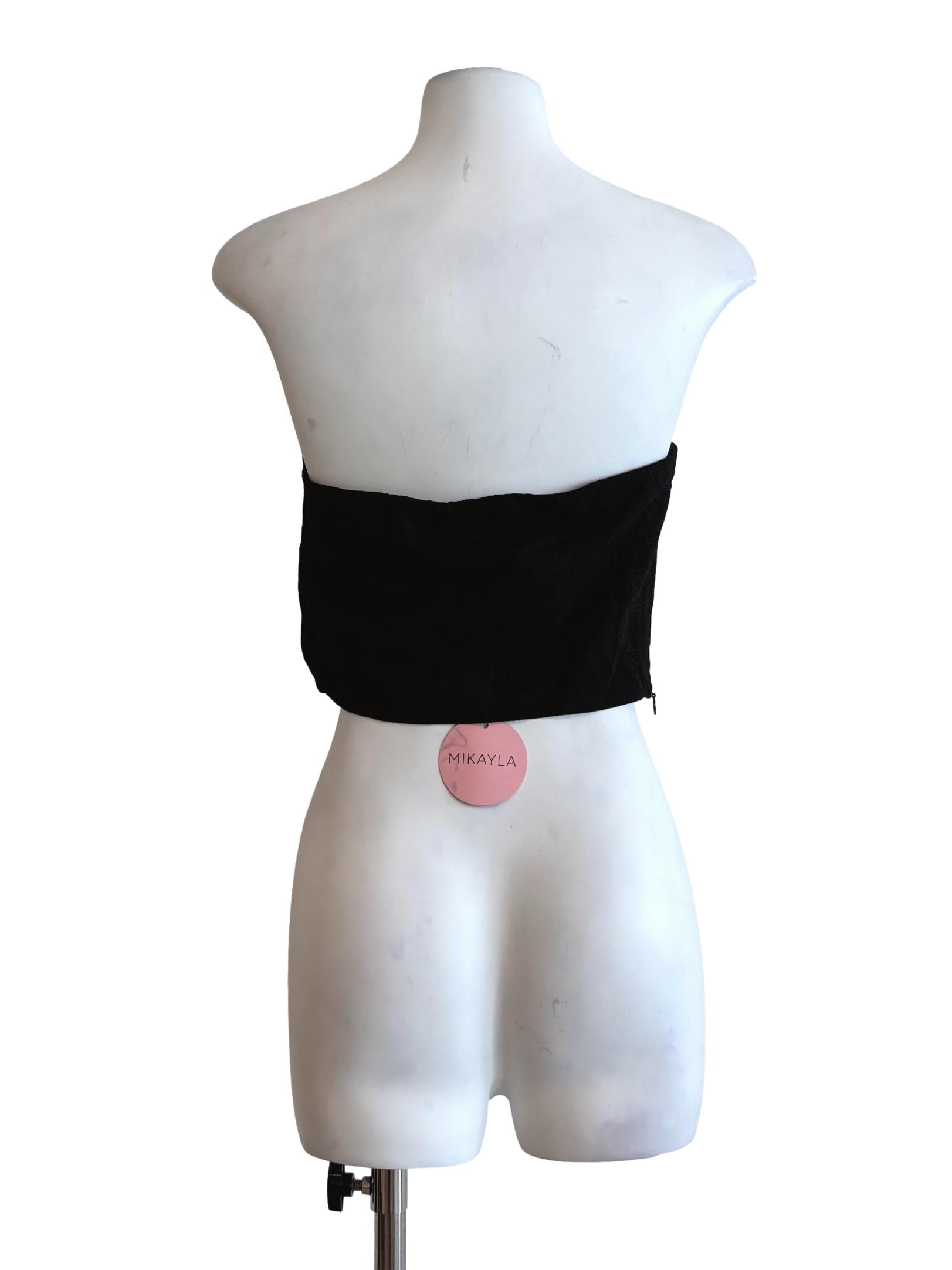 Soft Black Embroidered Strapless Top