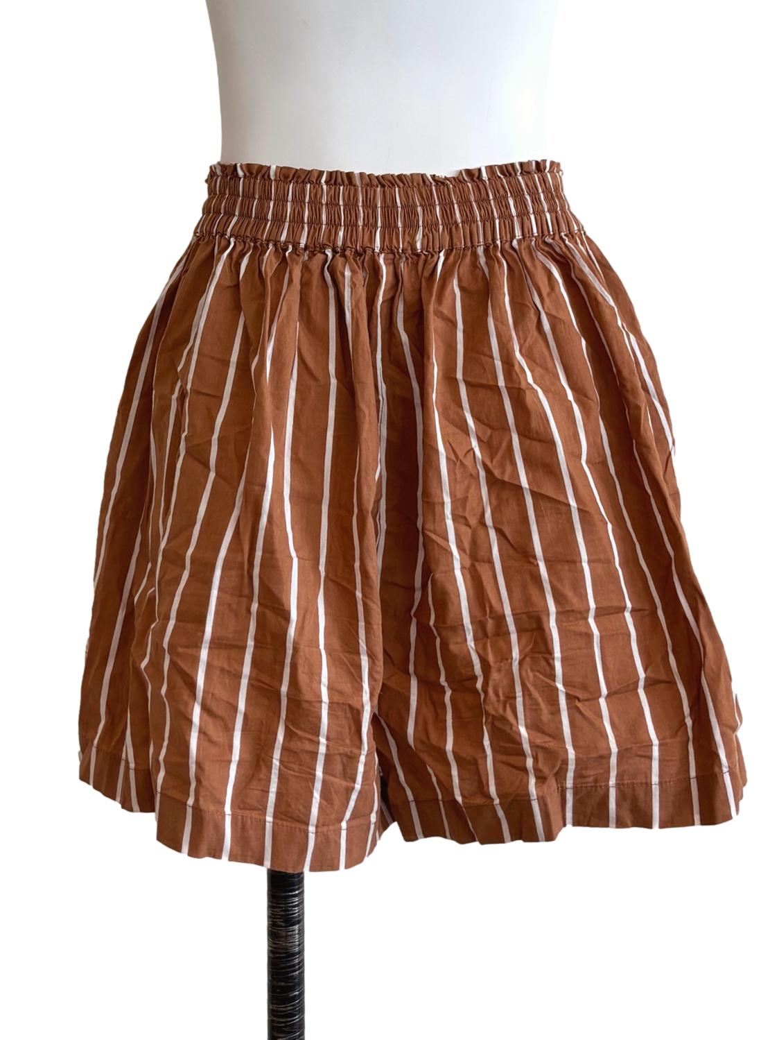Caramel Brown Striped Relaxed Shorts