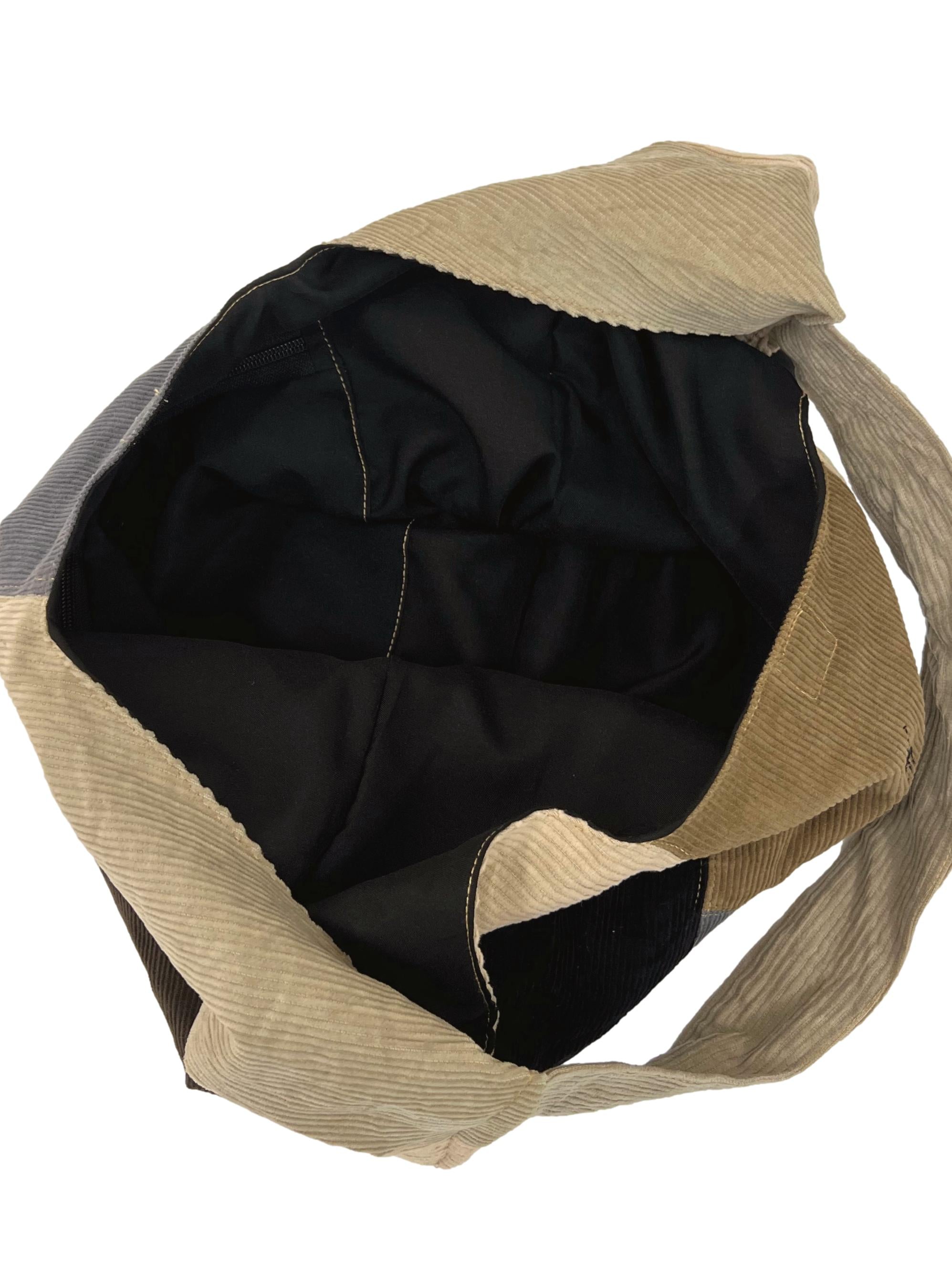 Grey Brown Corduroy Crescent Reworked Shoulder Bag