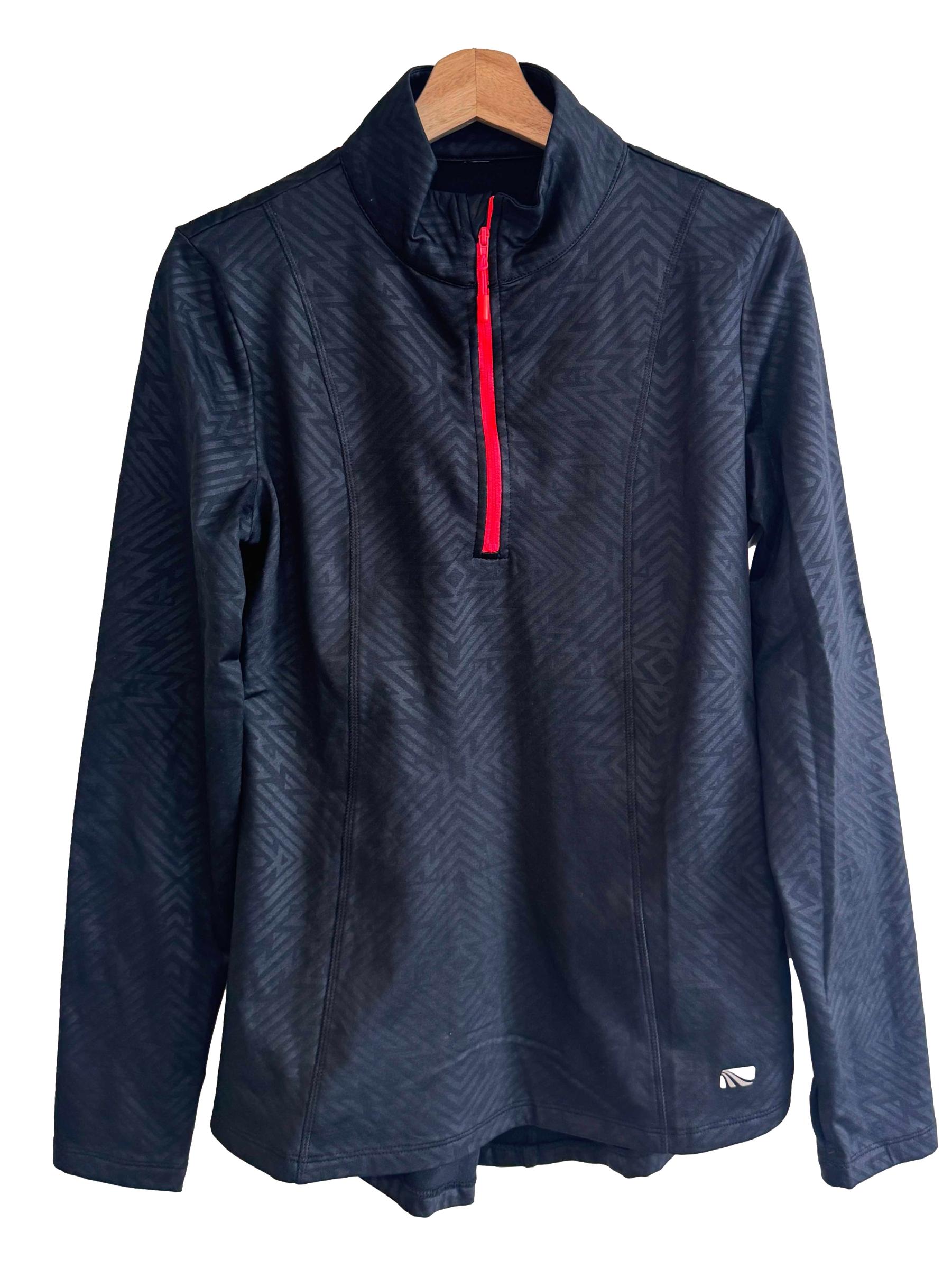 Black Patterned Half Zip Top