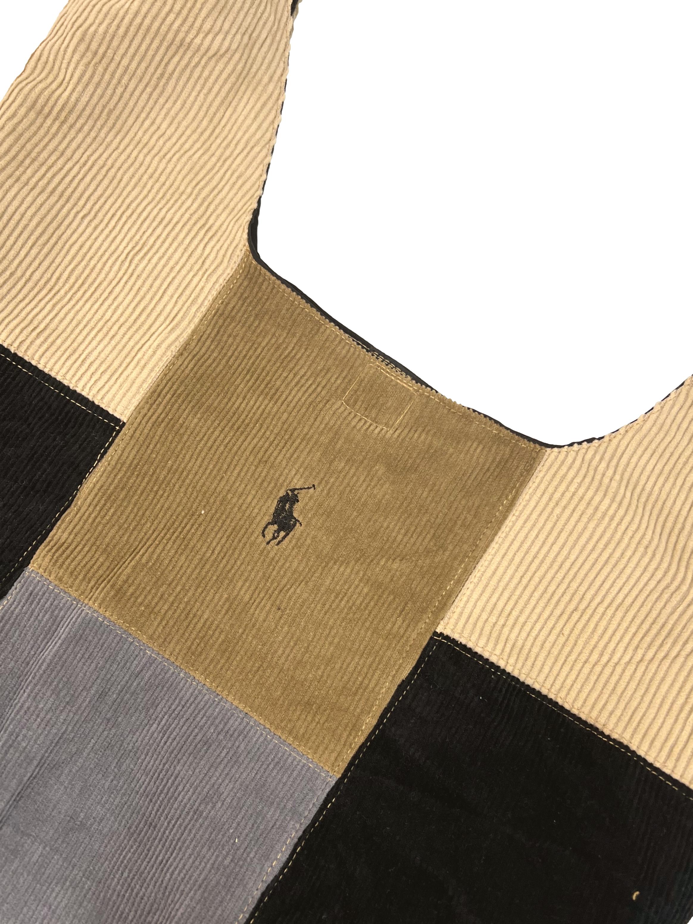 Grey Brown Corduroy Crescent Reworked Shoulder Bag