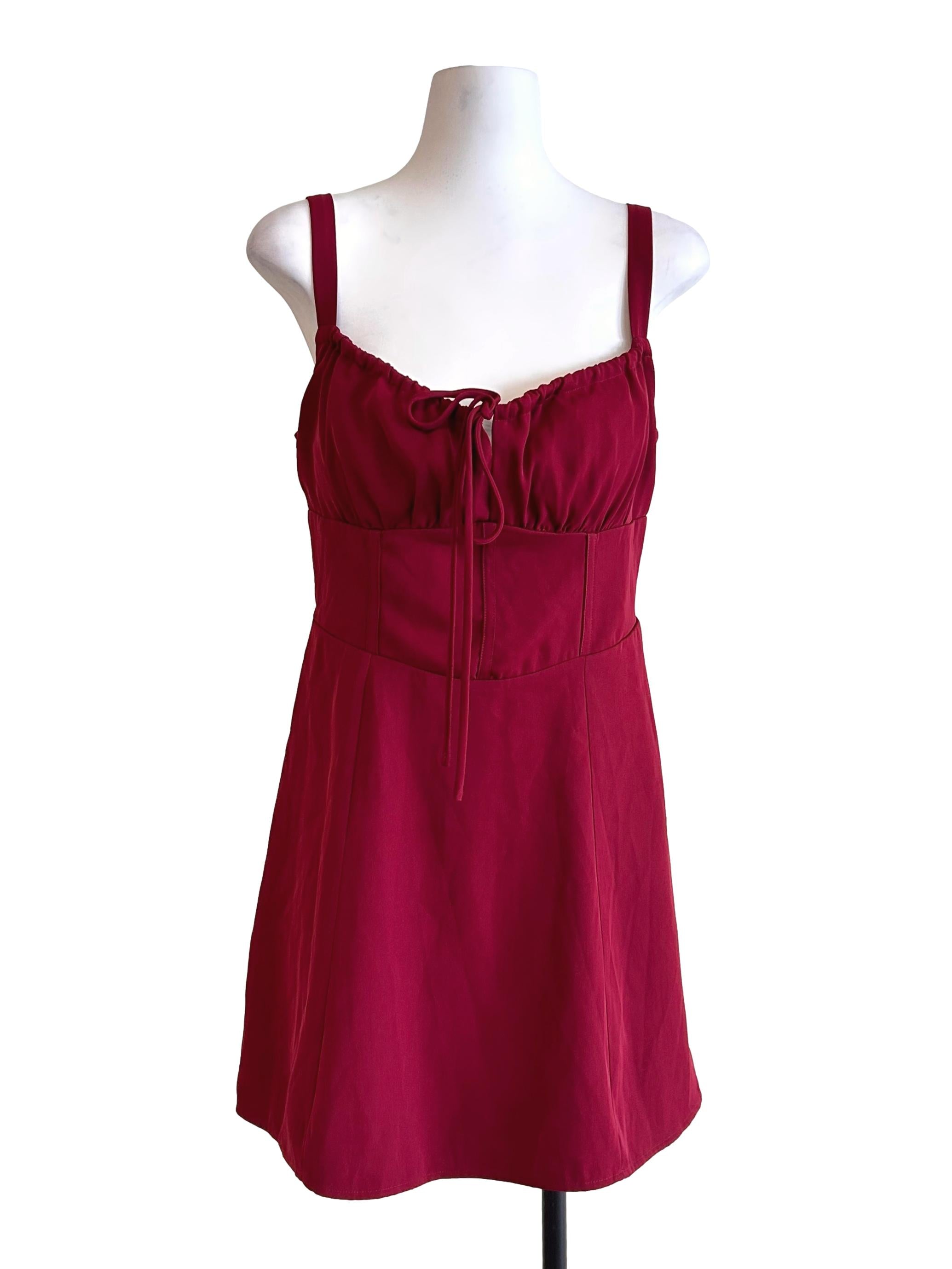Maroon Corset Style Tie Back Dress