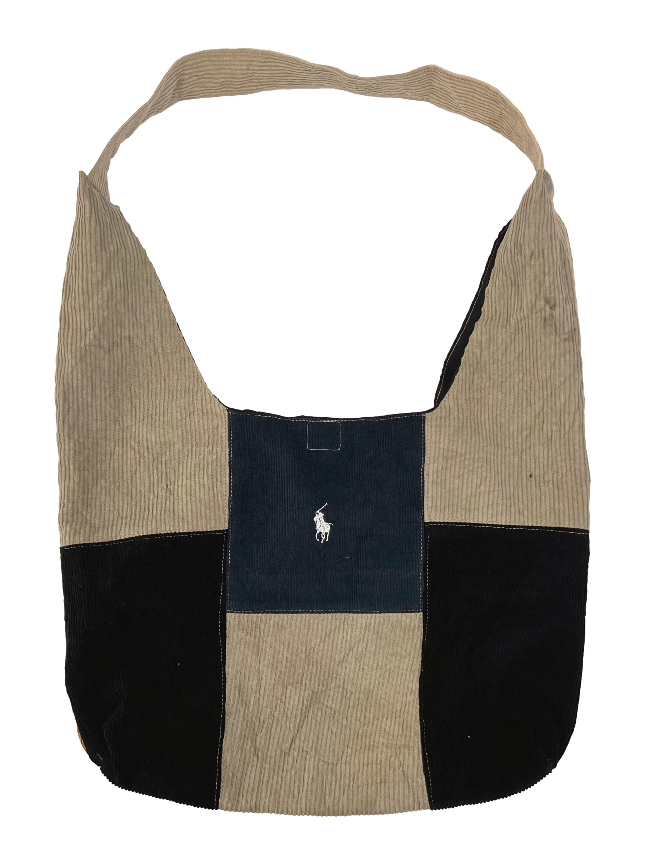 Mustard Blue Corduroy Crescent Reworked Shoulder Bag