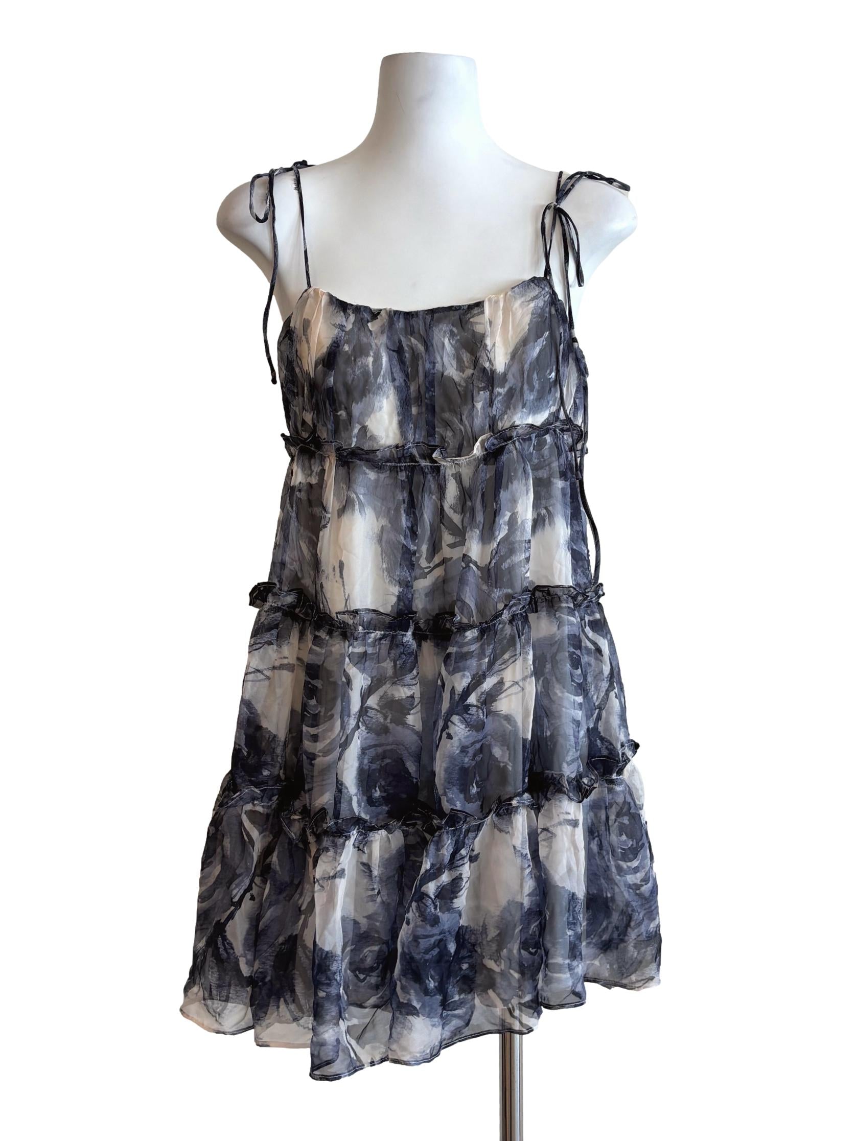 Grey Patterned Tier Spaghetti Strap Dress YHF