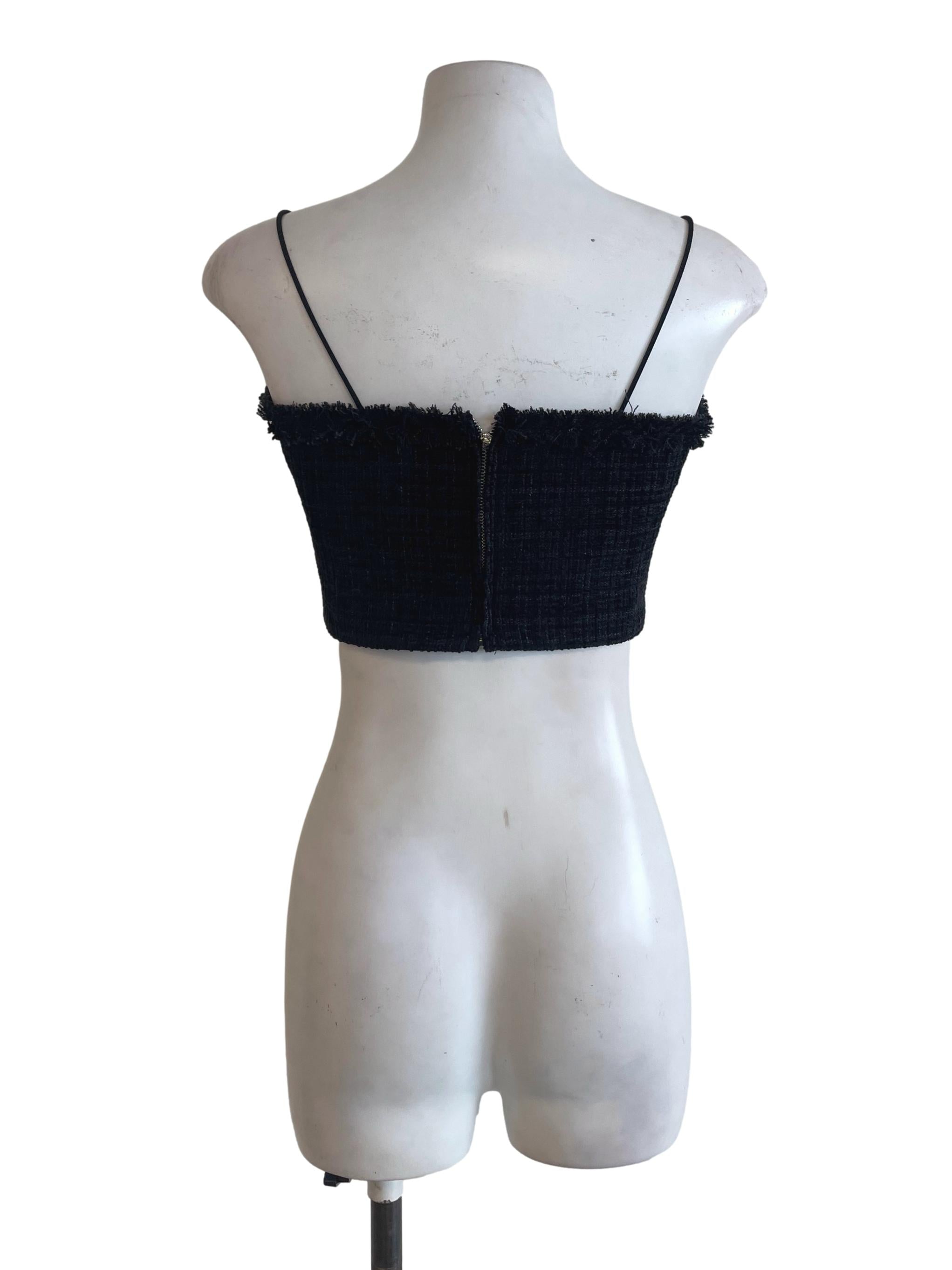 Greyish Black Tweed Crop Top