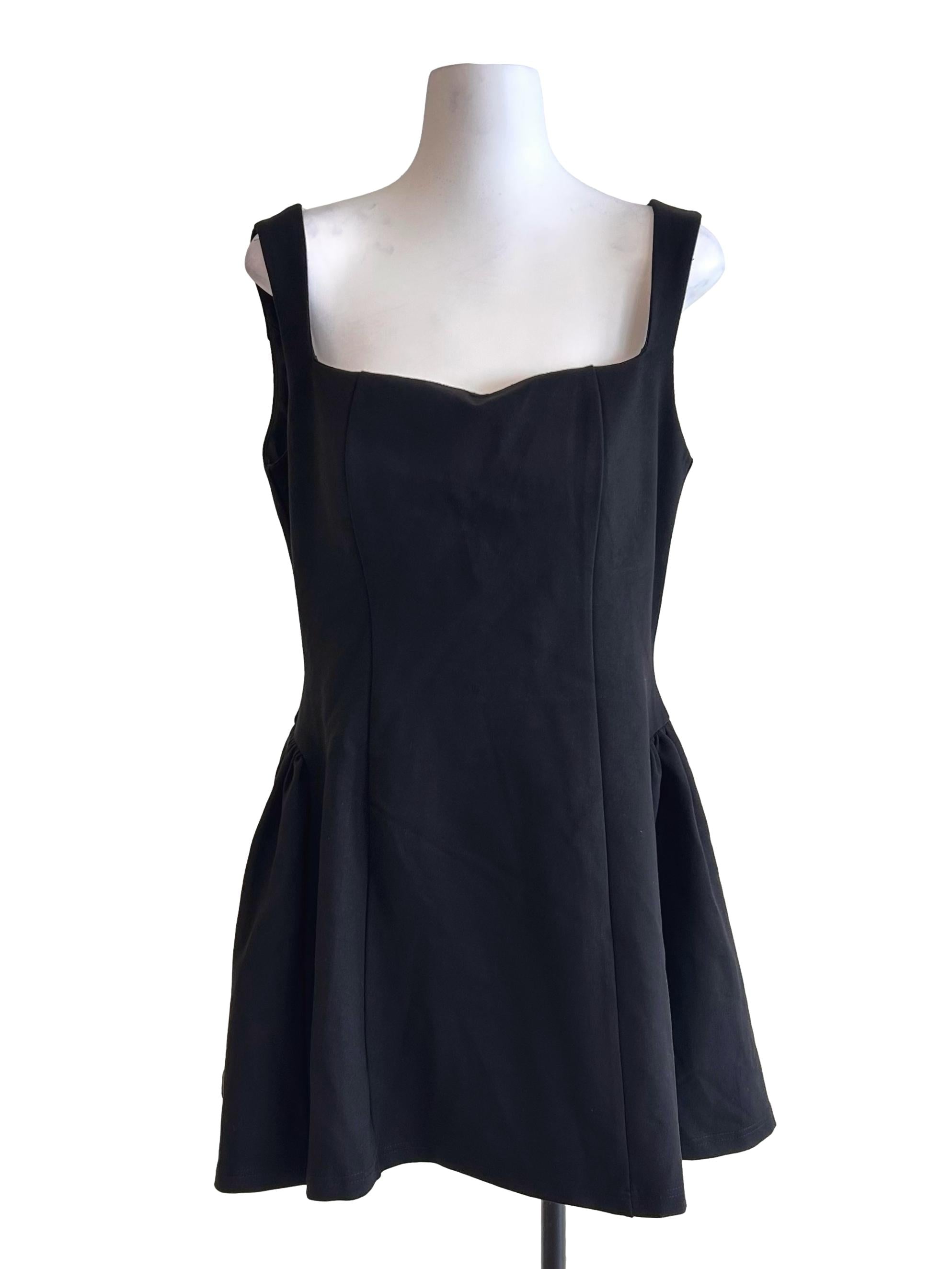 Black Square Neck Flare Dress