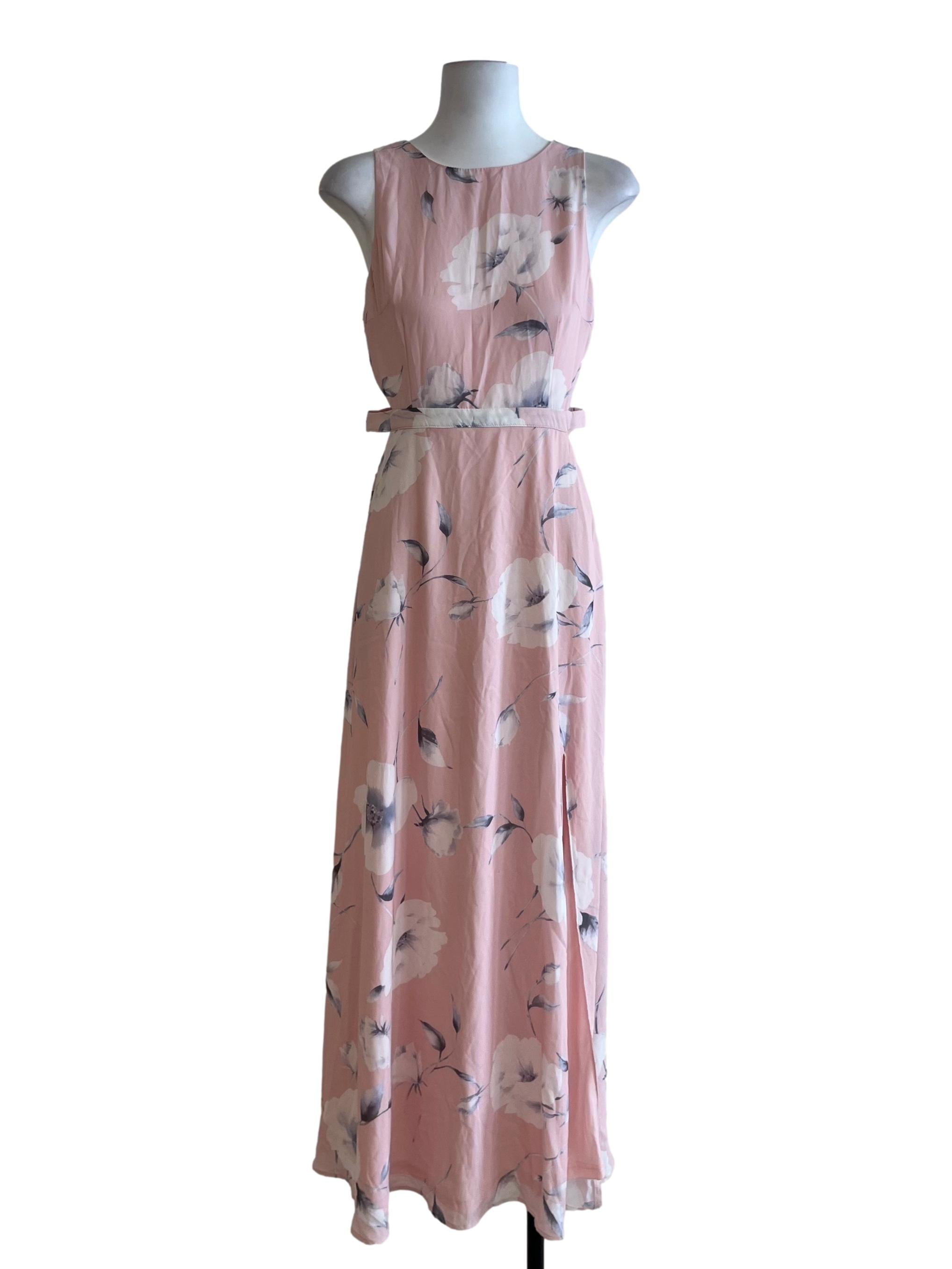 Salmon Pink Floral A-Line Dress