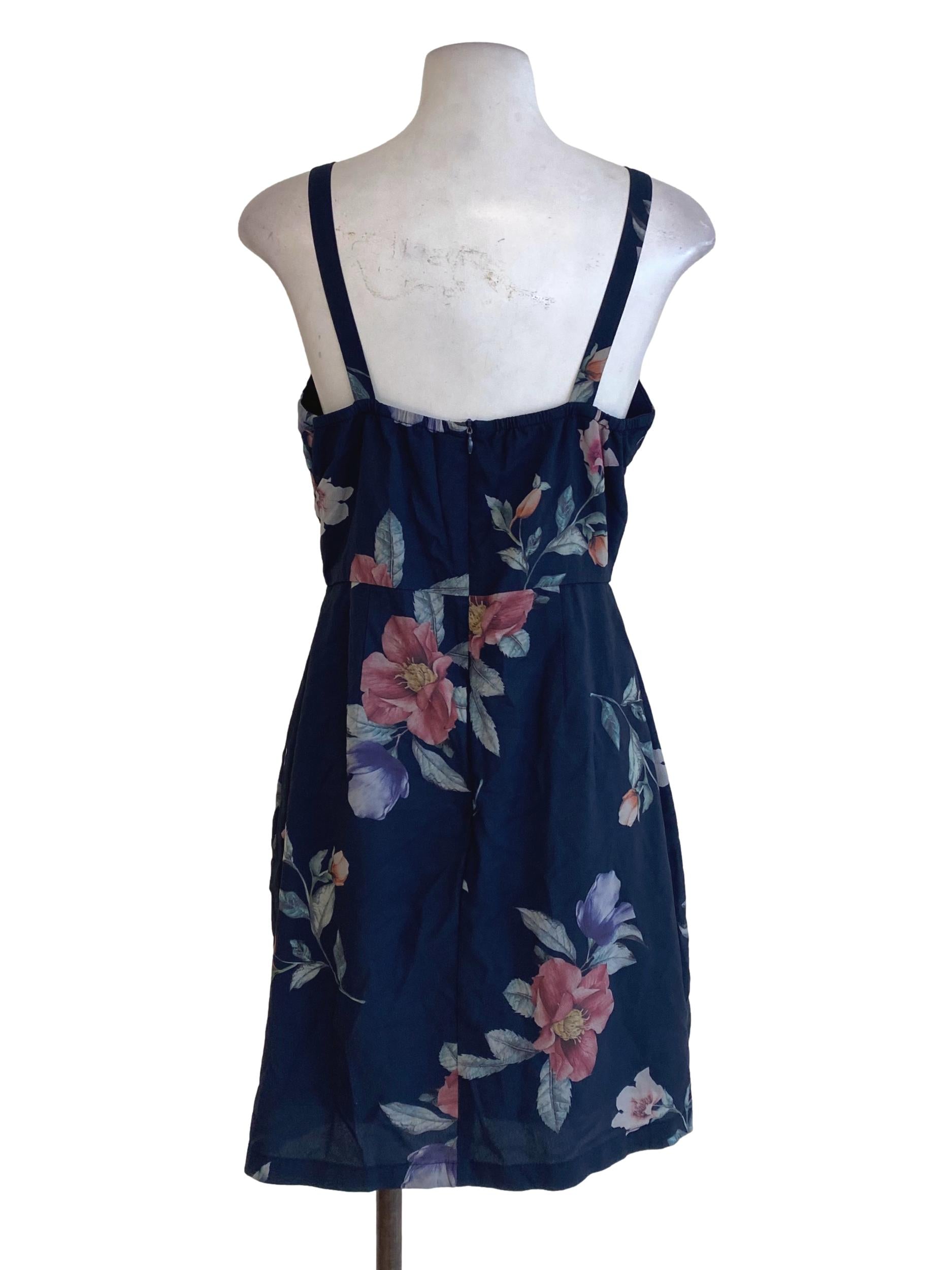 Navy Blue Floral Wrap Dress TCL