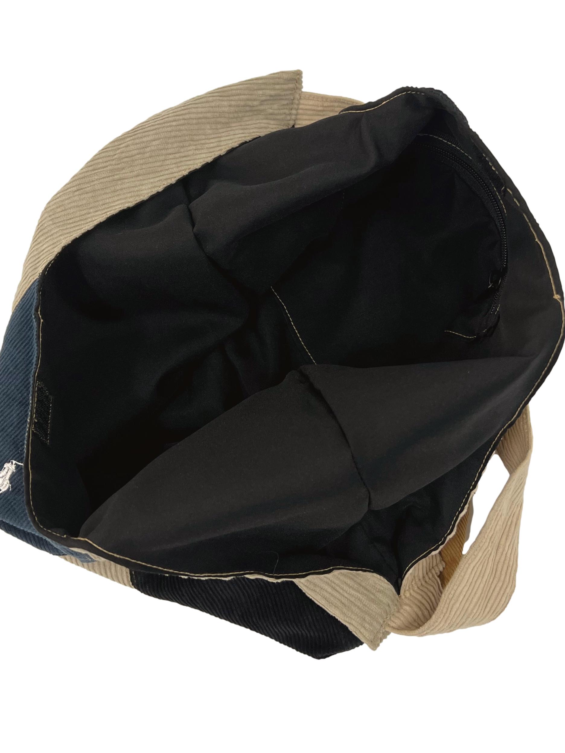 Mustard Blue Corduroy Crescent Reworked Shoulder Bag