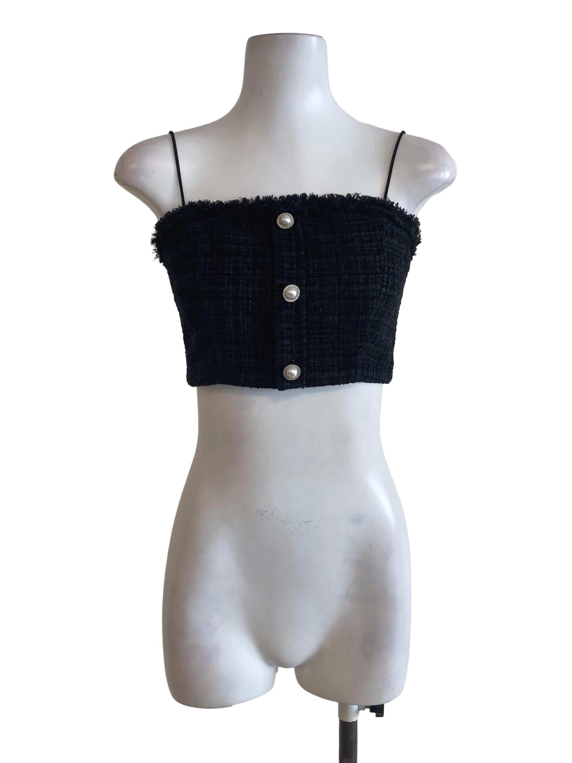 Greyish Black Tweed Crop Top
