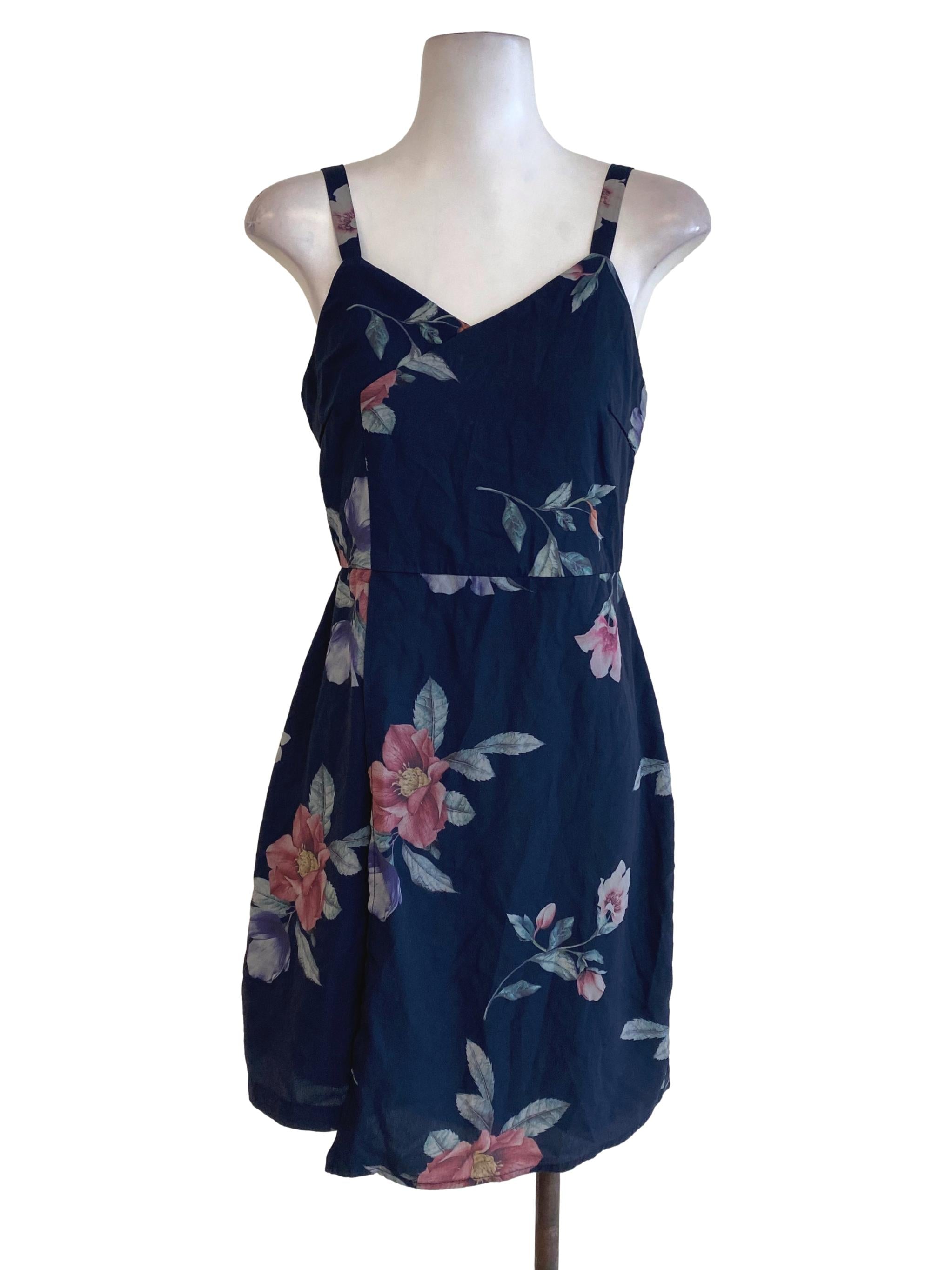 Navy Blue Floral Wrap Dress TCL