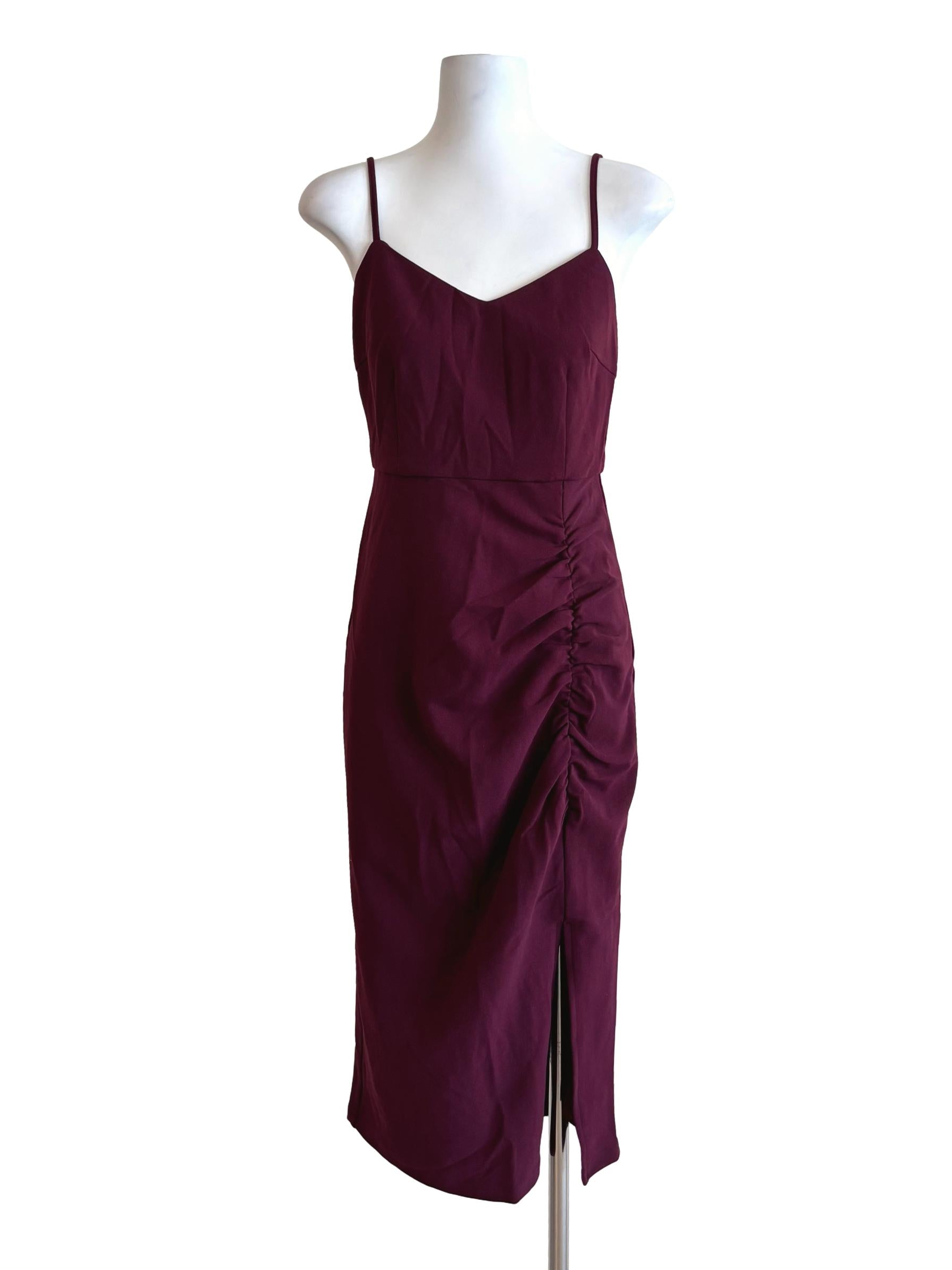 Maroon Ruched Pencil Dress