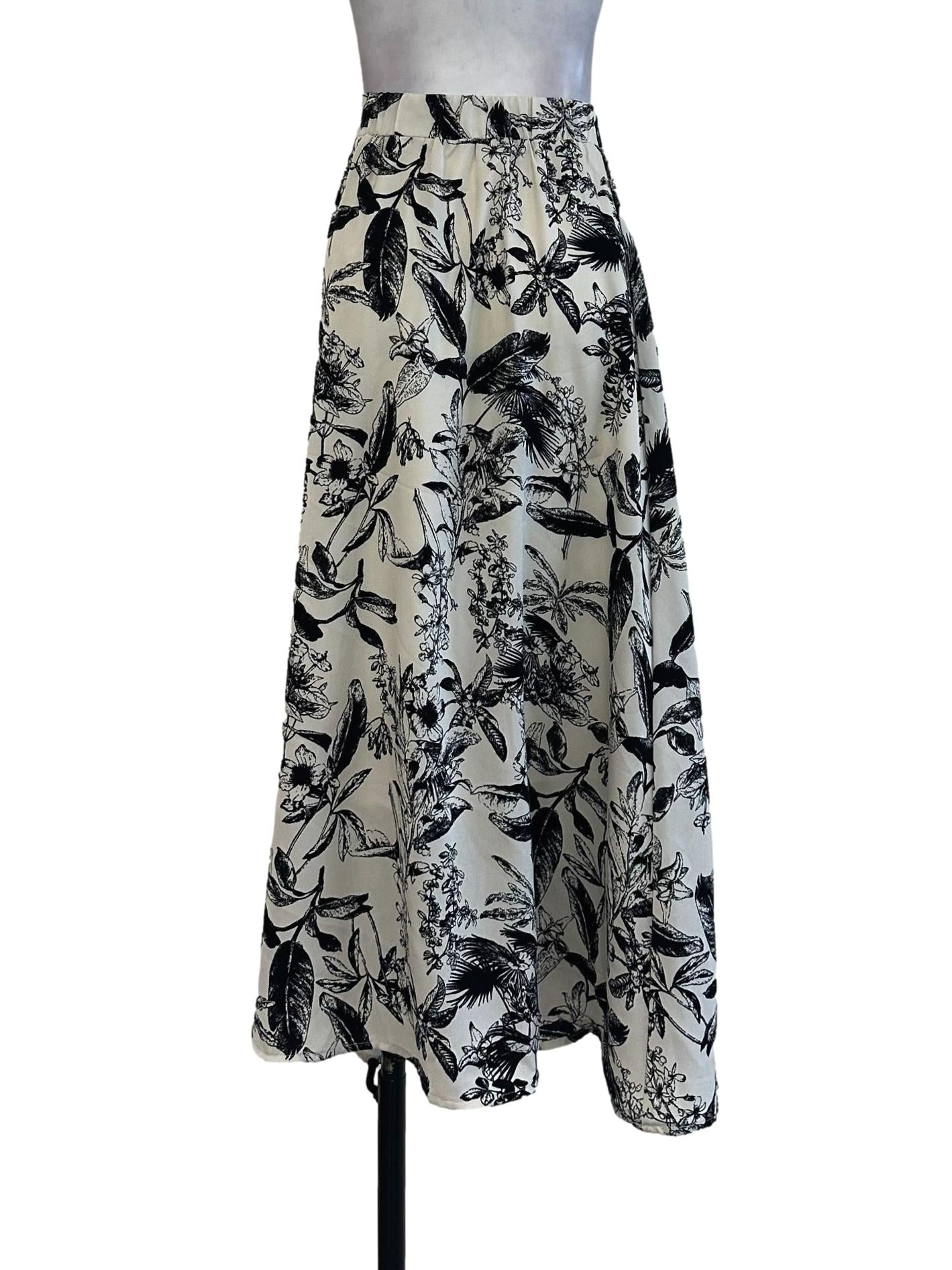 White Floral Printed Skirt