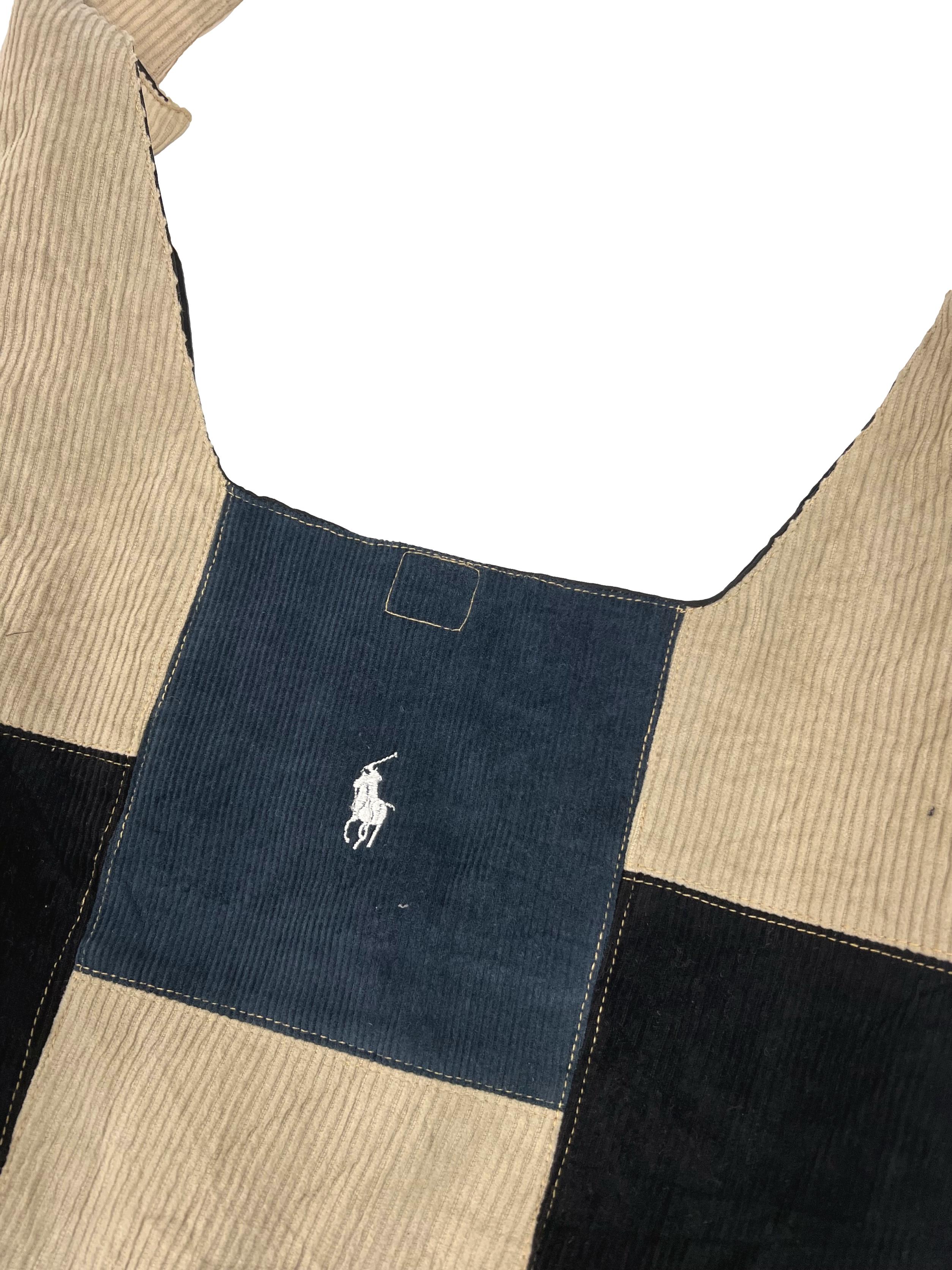 Mustard Blue Corduroy Crescent Reworked Shoulder Bag