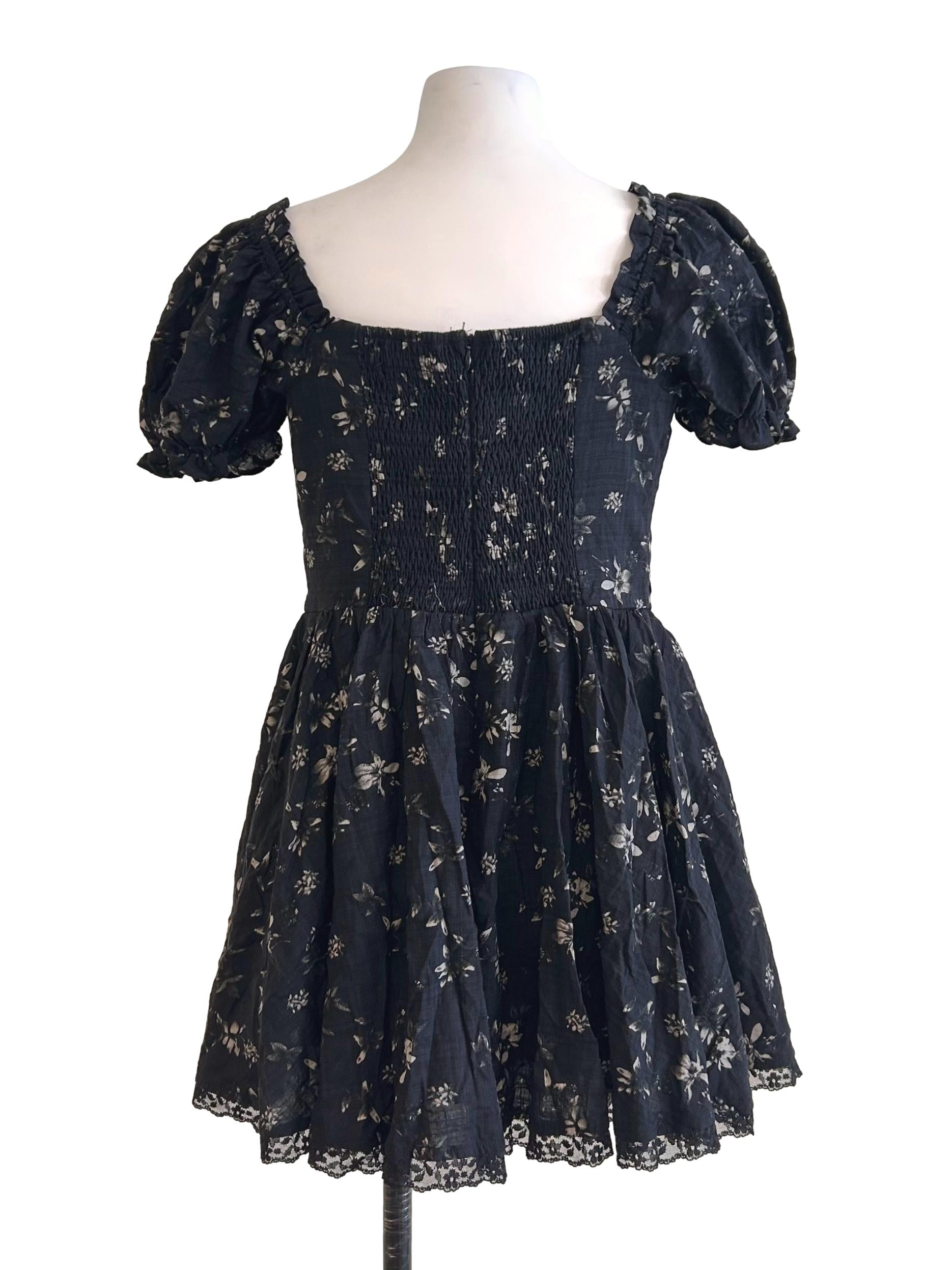 Black Floral Puff Sleeve Dress