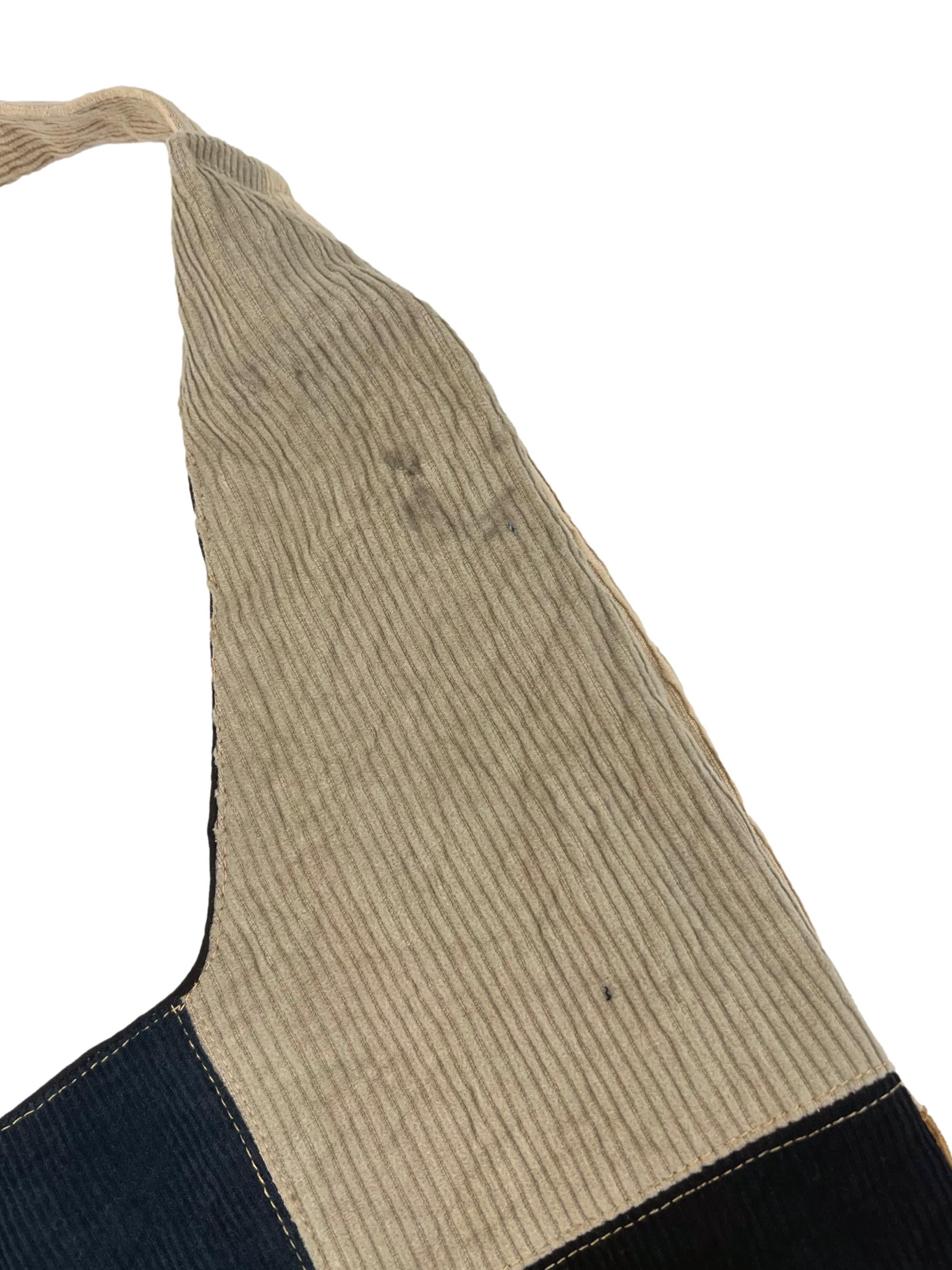 Mustard Blue Corduroy Crescent Reworked Shoulder Bag