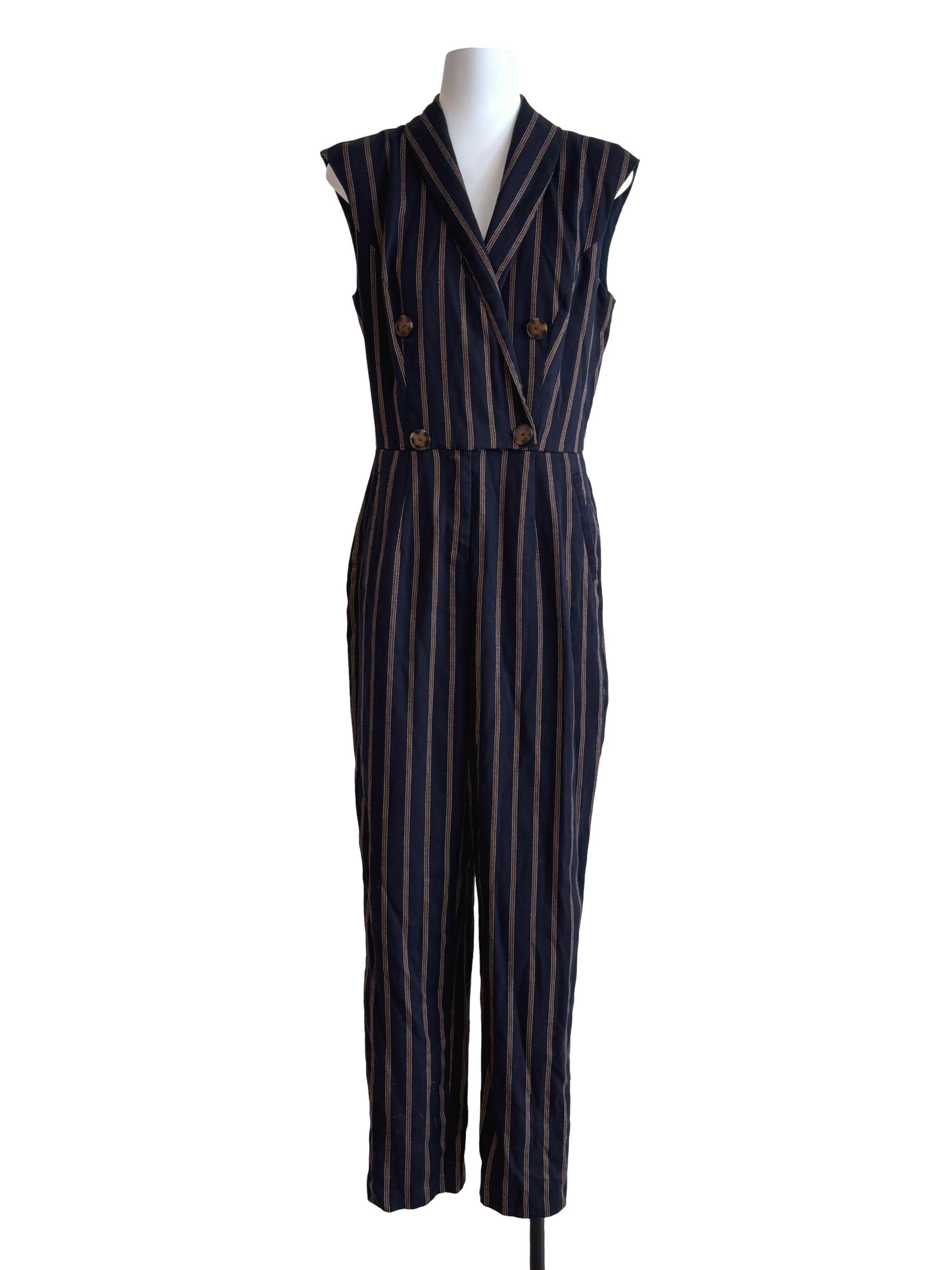 Blue Black Striped Jumpsuit
