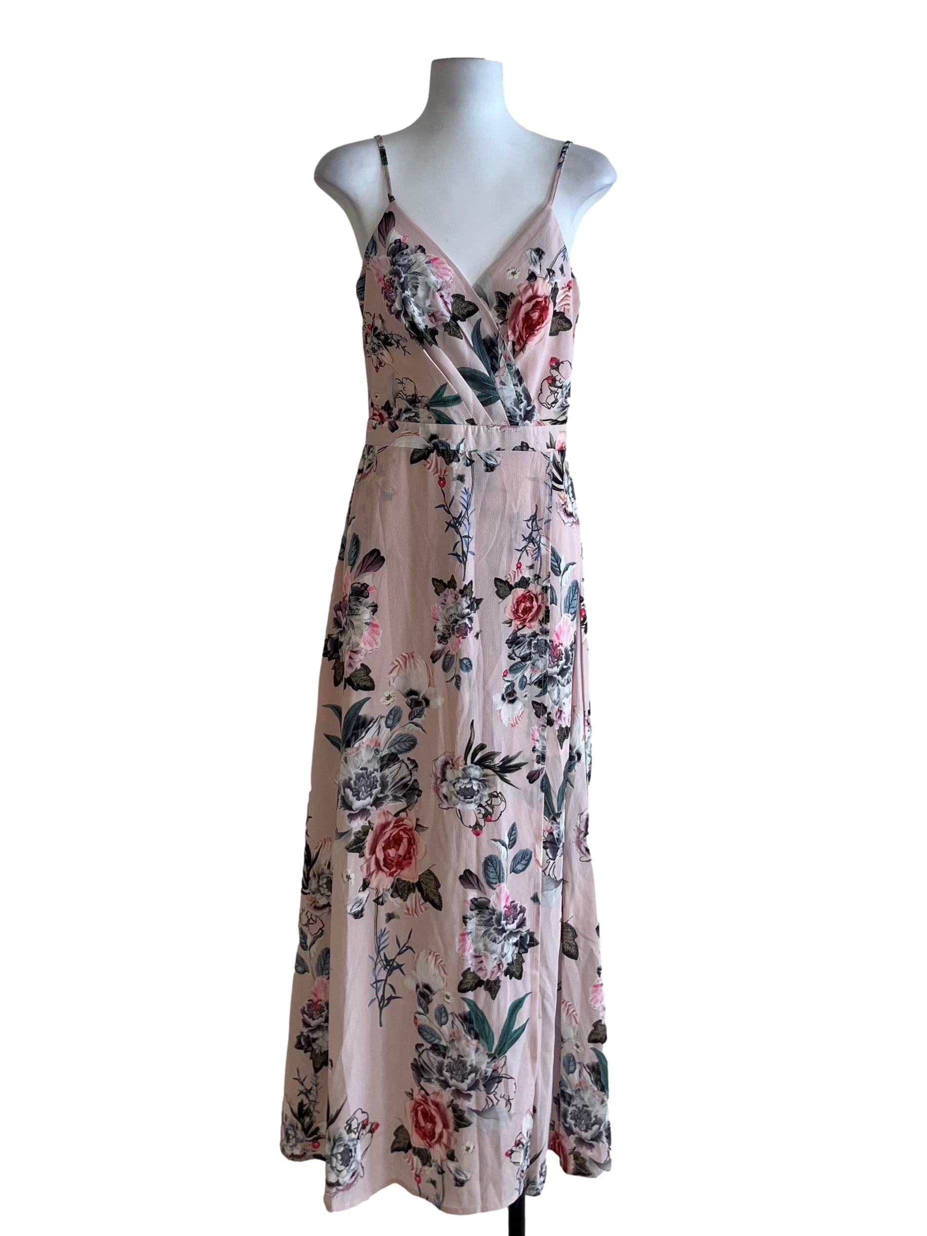 Crepe Pink Floral A-Line Dress