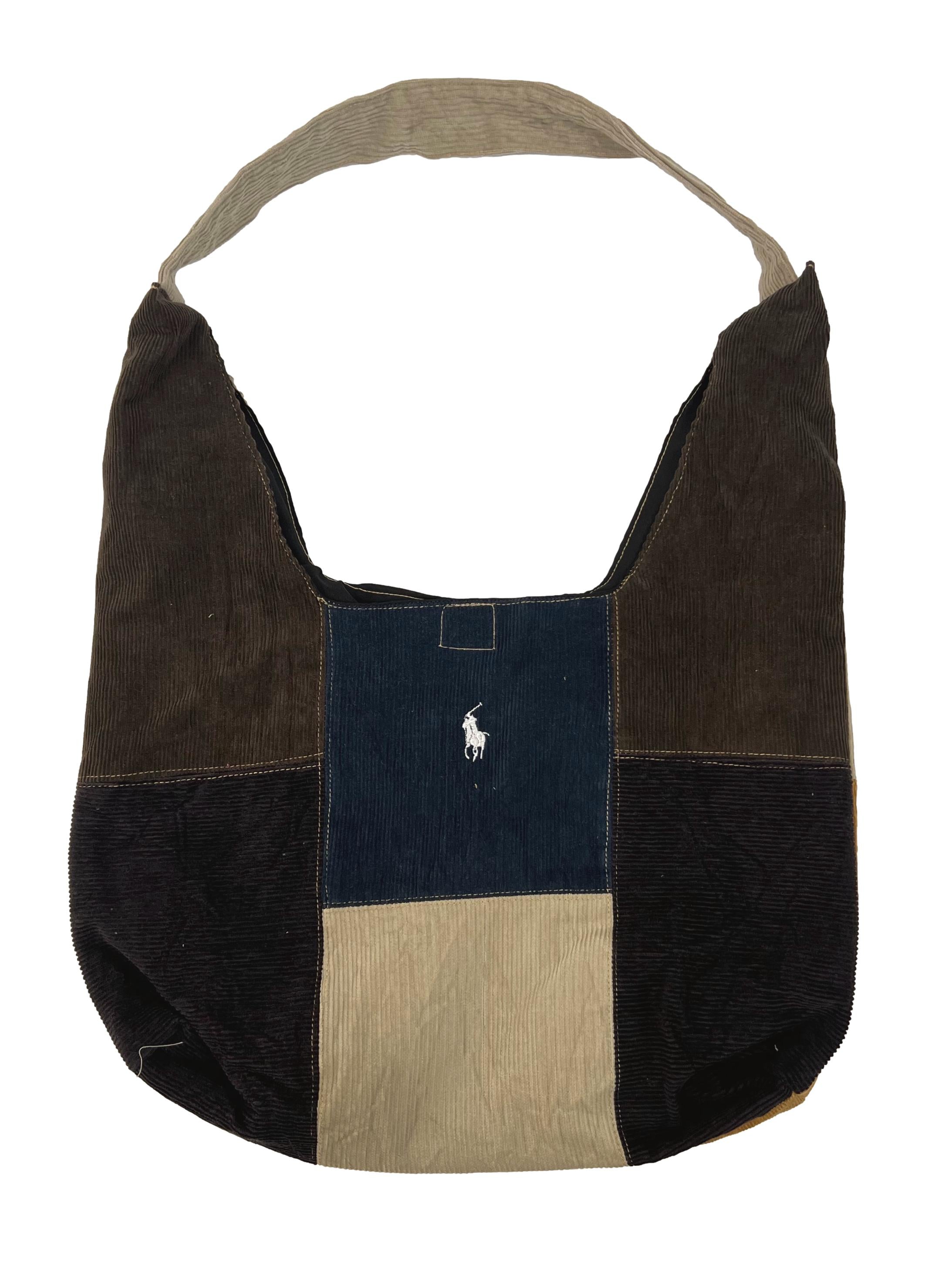 Mustard Brown Blue Corduroy Crescent Reworked Shoulder Bag