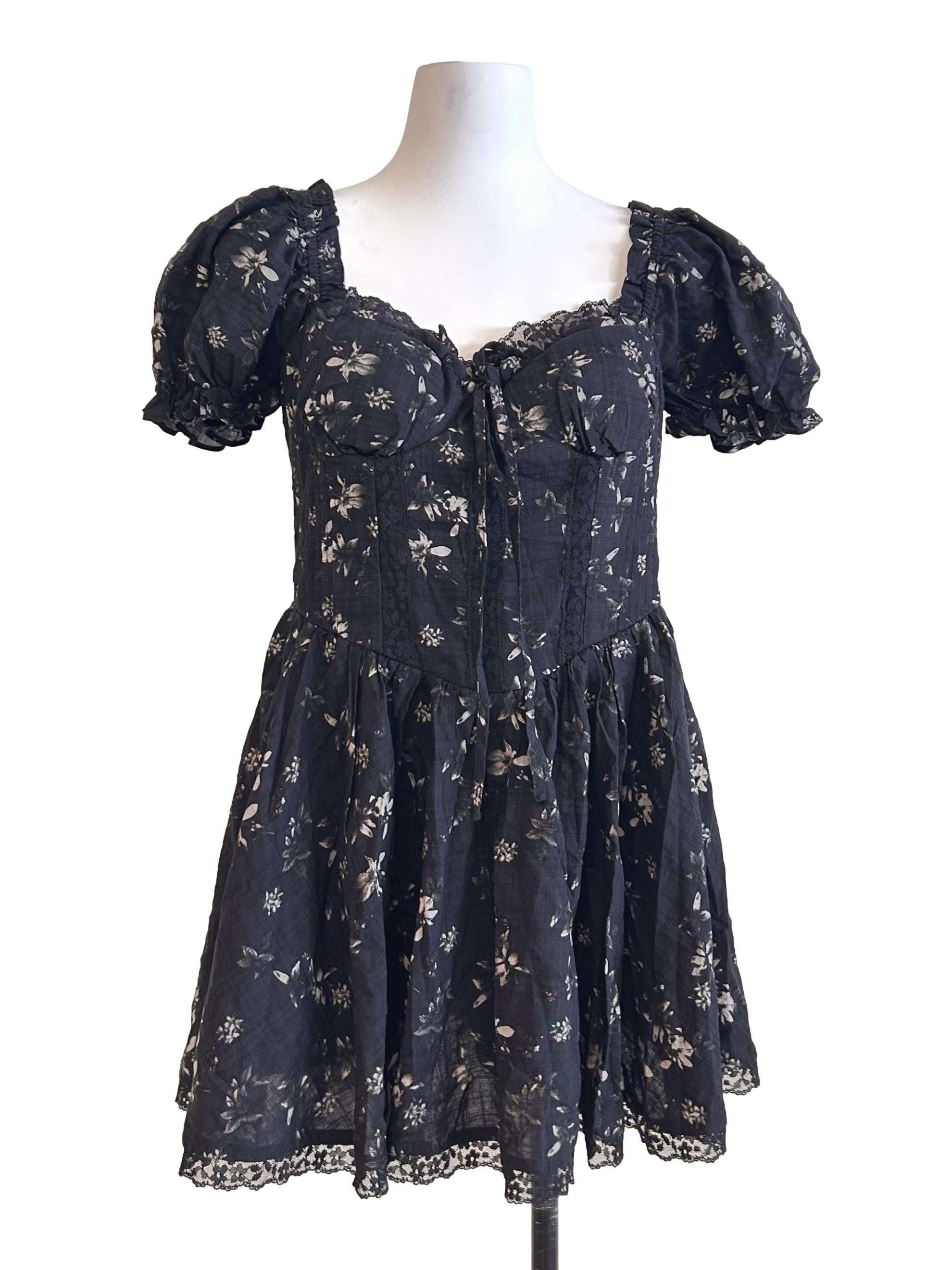 Black Floral Puff Sleeve Dress