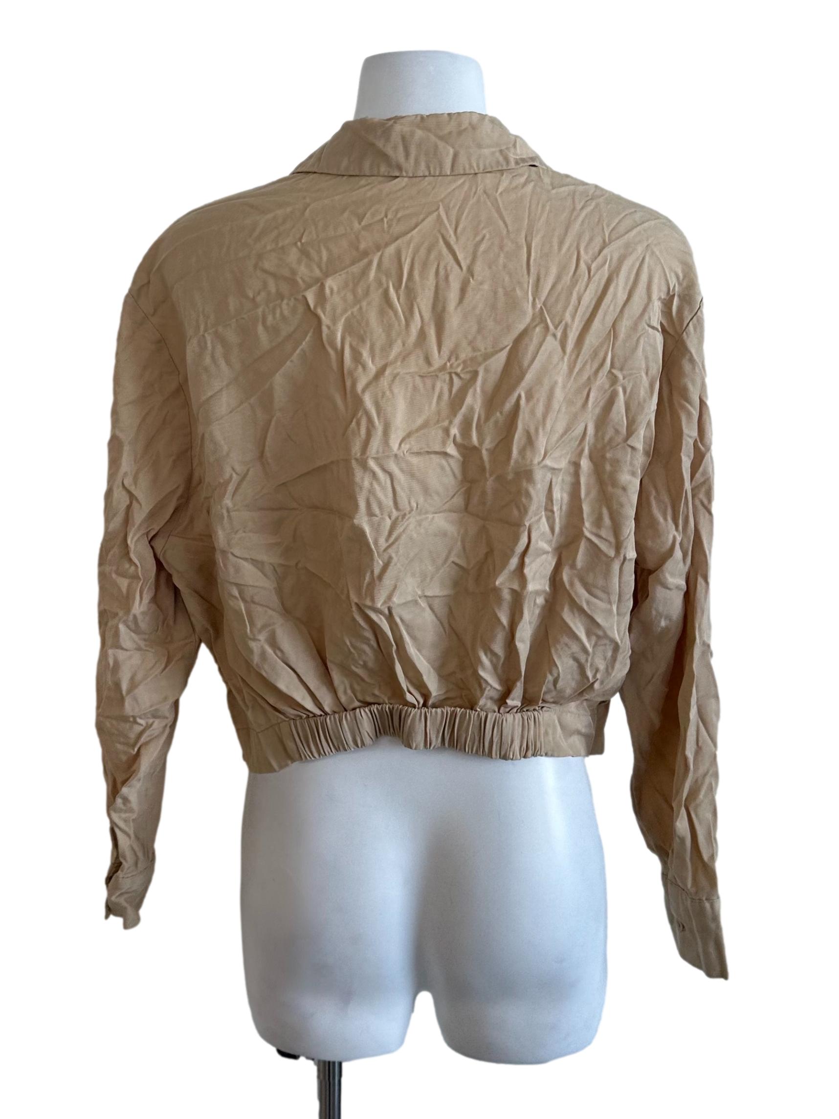 Khaki Brown Plain Collar Top