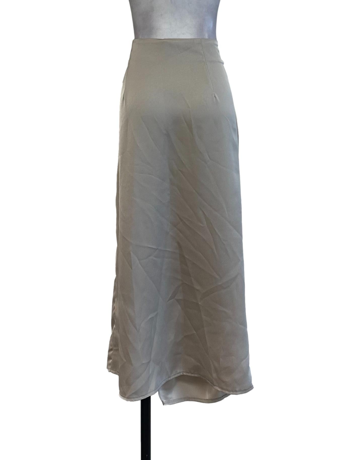 Beige Satin Draped Slit Skirt