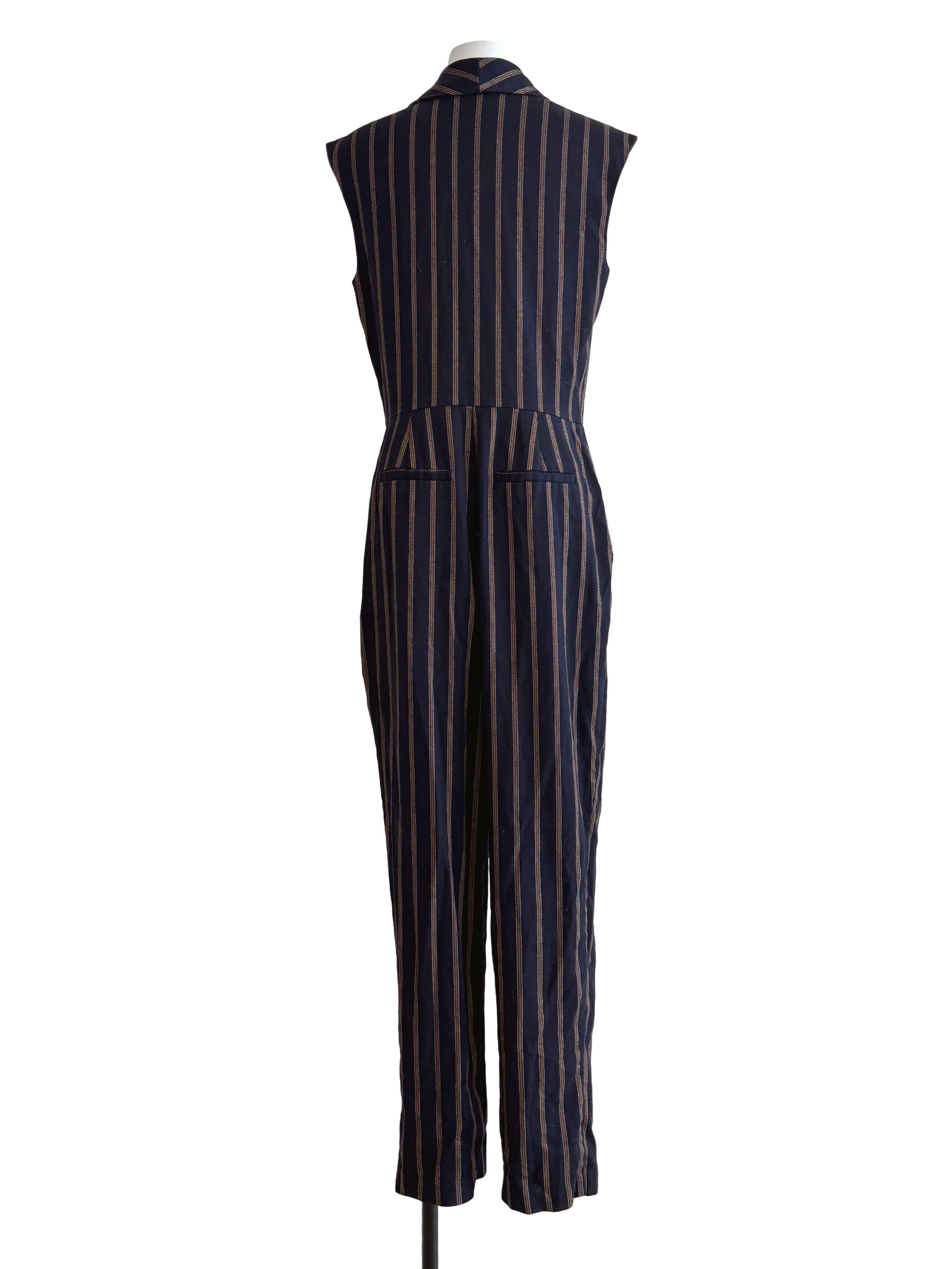 Blue Black Striped Jumpsuit