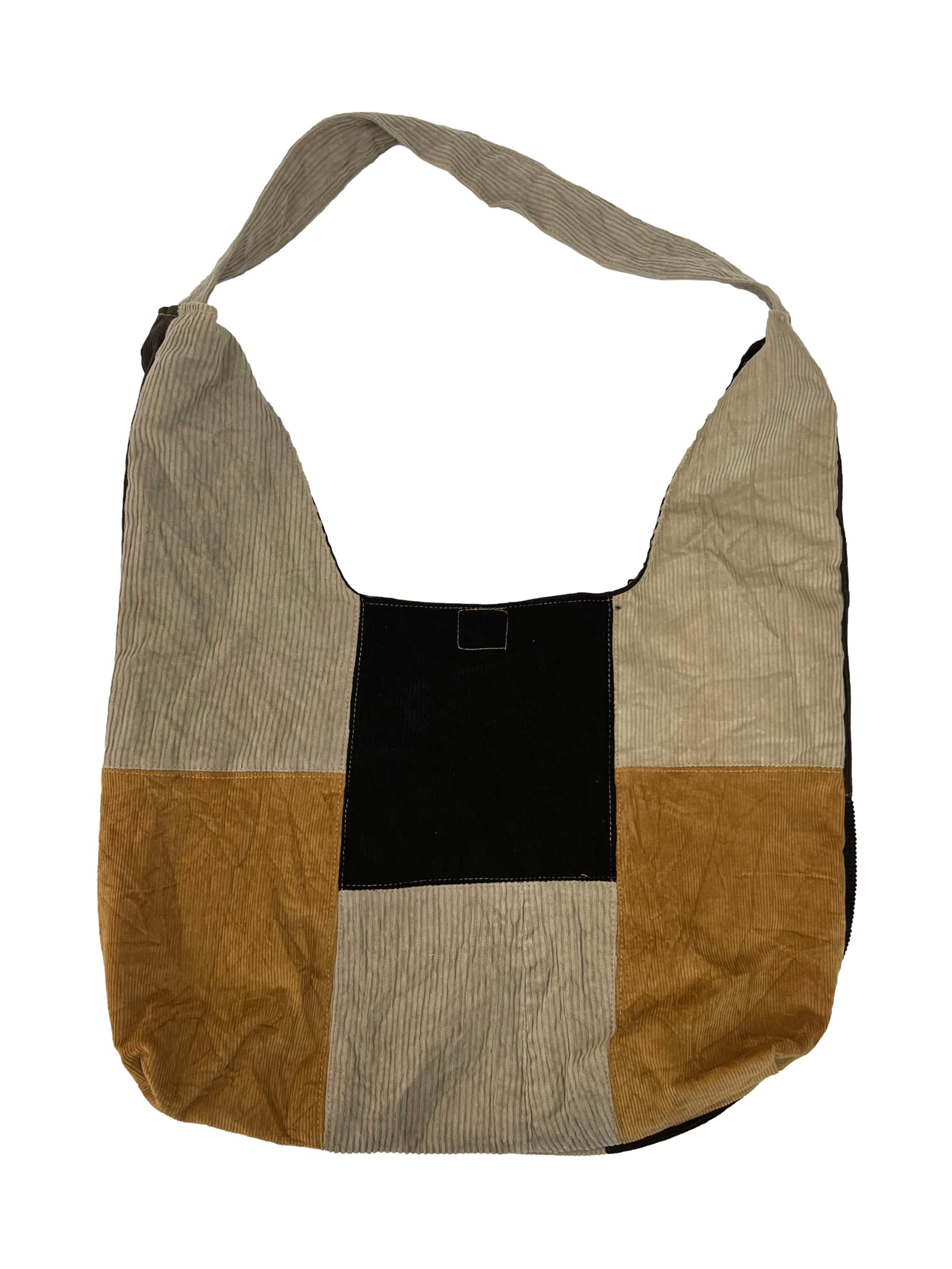 Mustard Brown Blue Corduroy Crescent Reworked Shoulder Bag