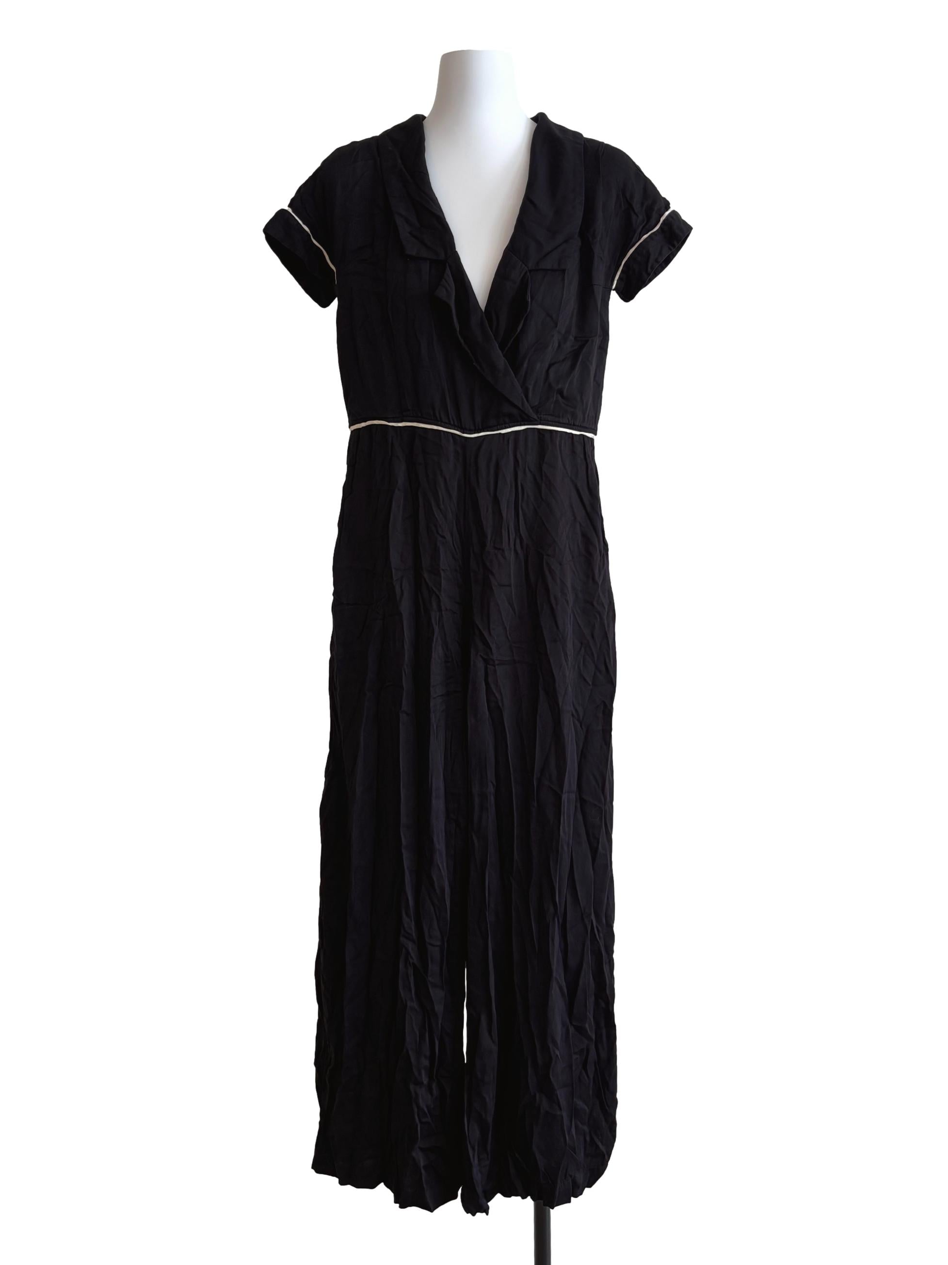 Rich Black Surplice Jumpsuit