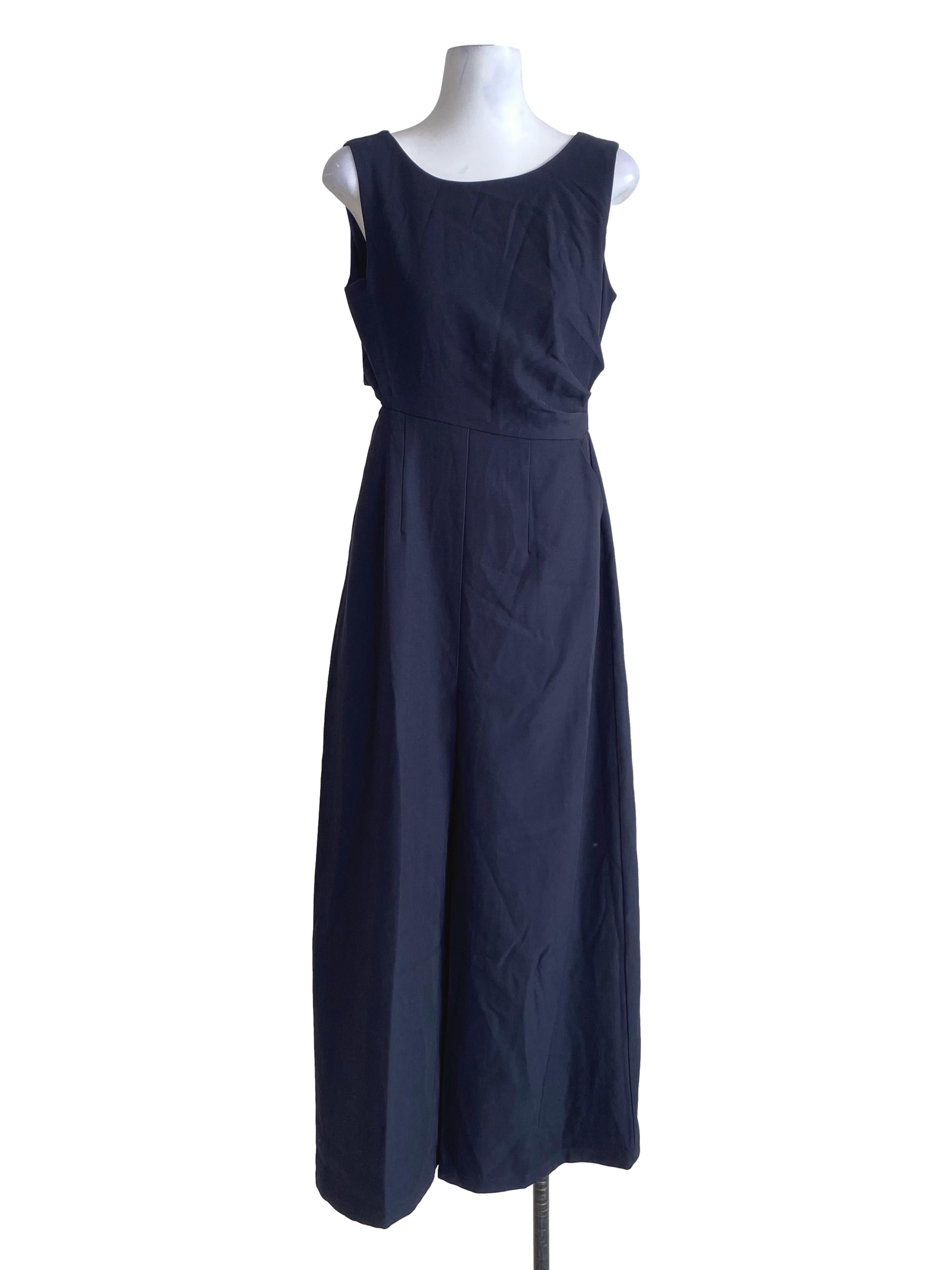 Dark Blue One Side Waist Open Sleeveless Jumpsuit