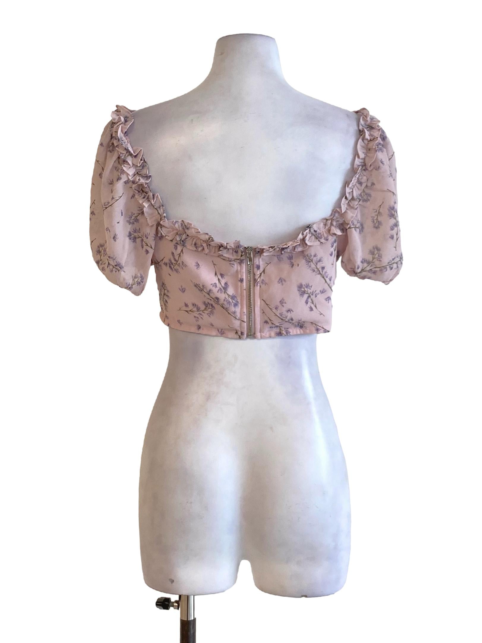 Dusty Pink Floral Ruffle Detail Cropped Top