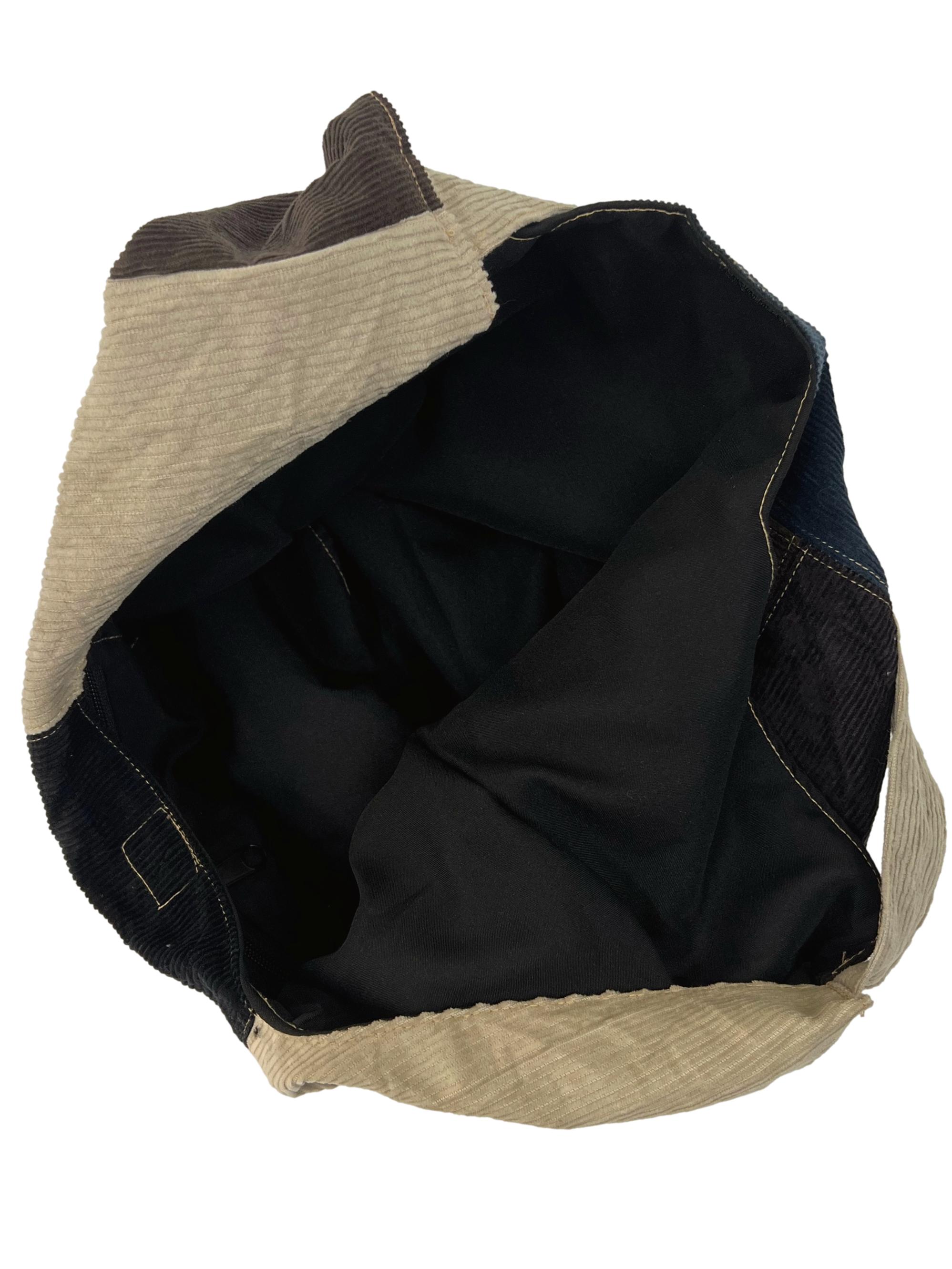 Mustard Brown Blue Corduroy Crescent Reworked Shoulder Bag