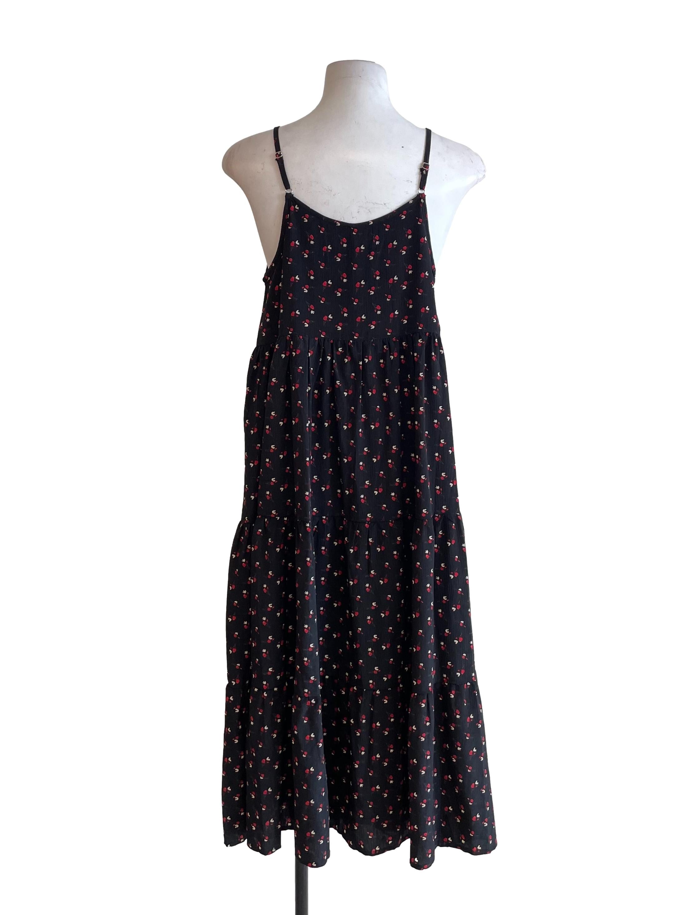 Charcoal Floral Tiered Petite Dress