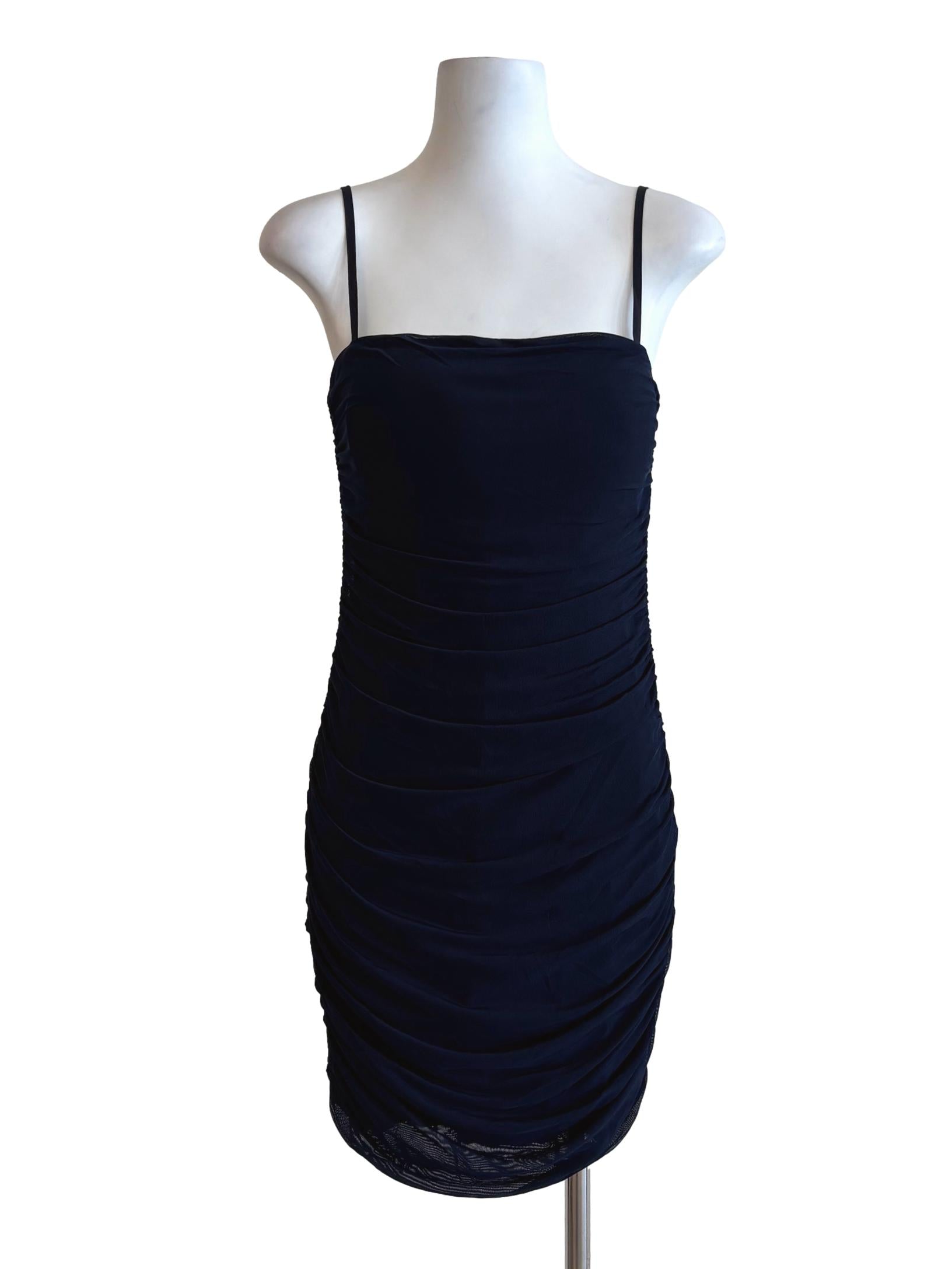 Midnight Blue Spaghetti Strap Ruched Dress