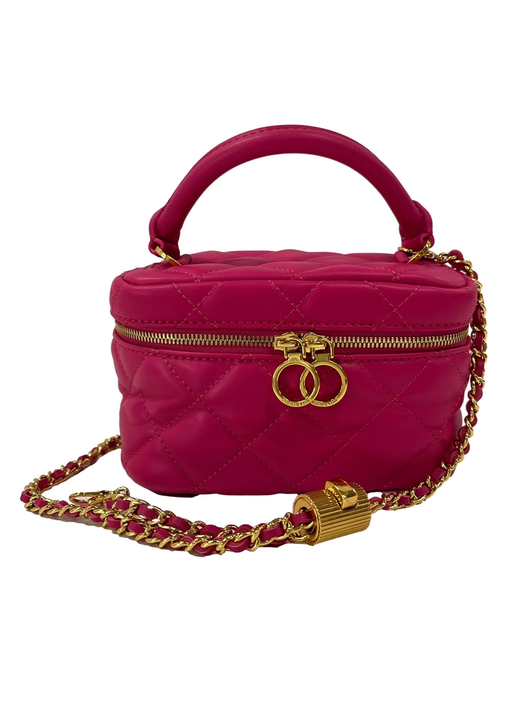 Fuchsia Quilted Two-Way Zip Mini Bag