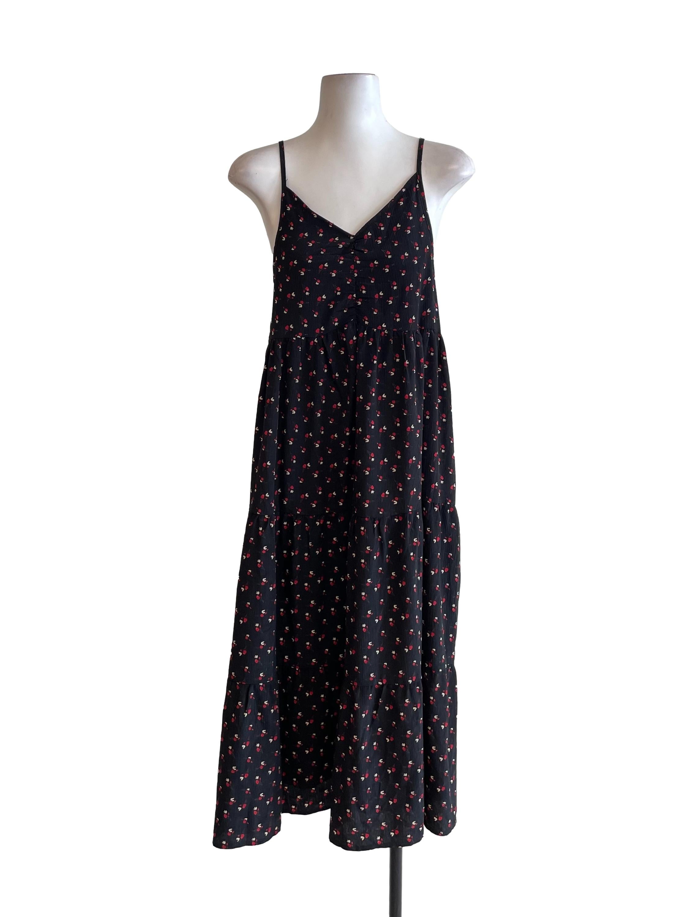 Charcoal Floral Tiered Petite Dress