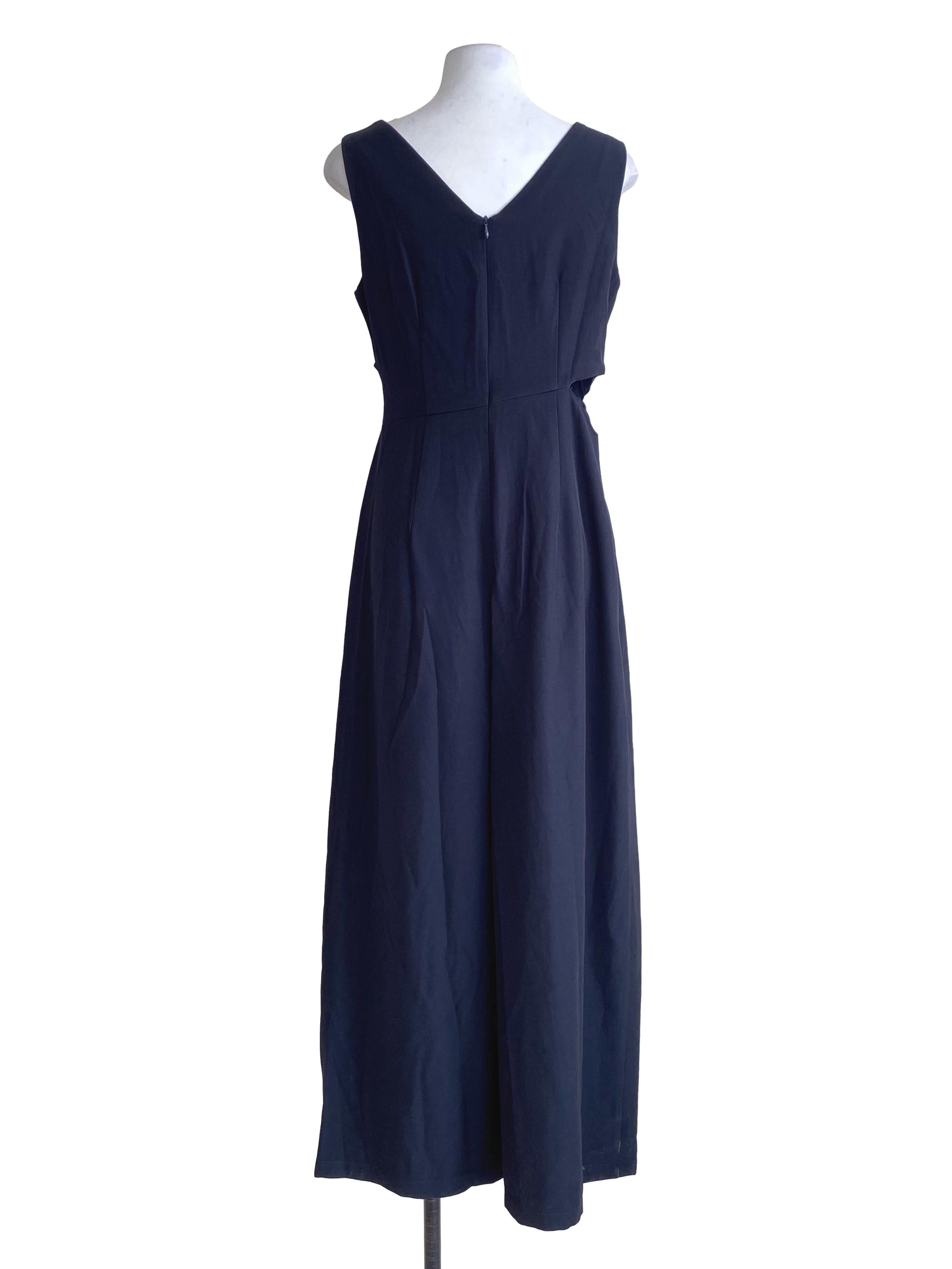 Dark Blue One Side Waist Open Sleeveless Jumpsuit