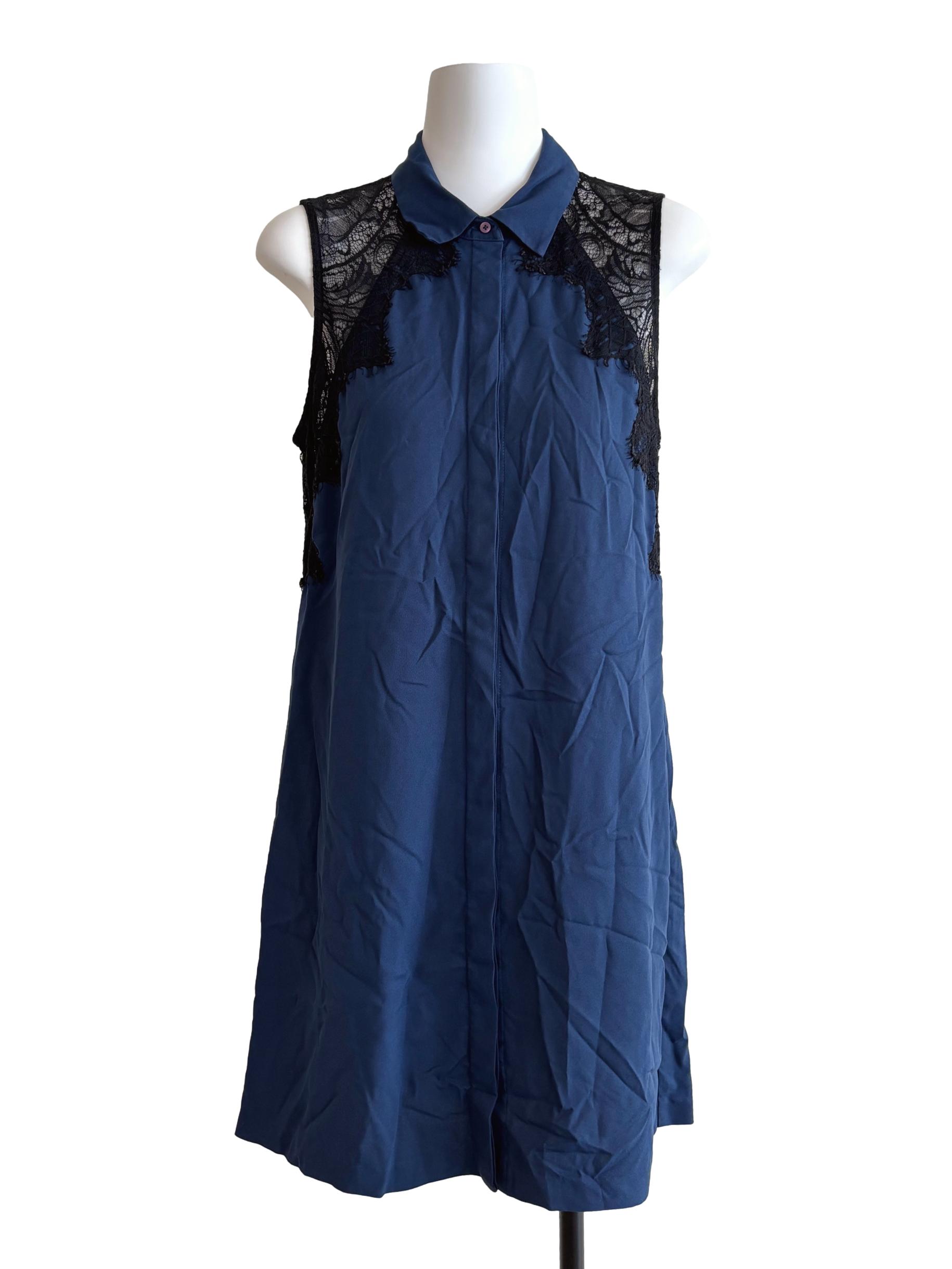 Cobalt Blue Lace Shoulder Shirt Dress
