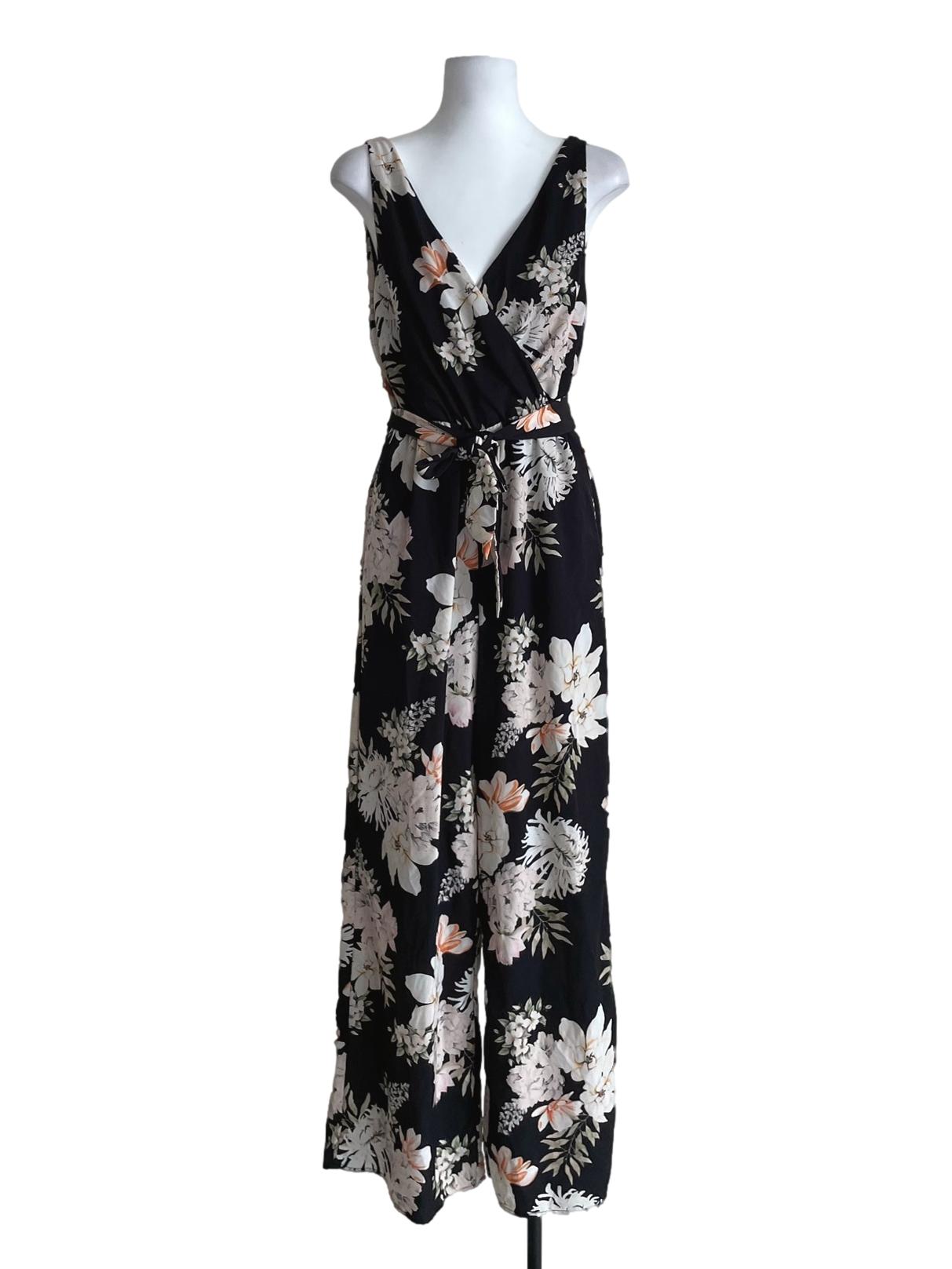 Black Floral Sleeveless Wrap Jumpsuit