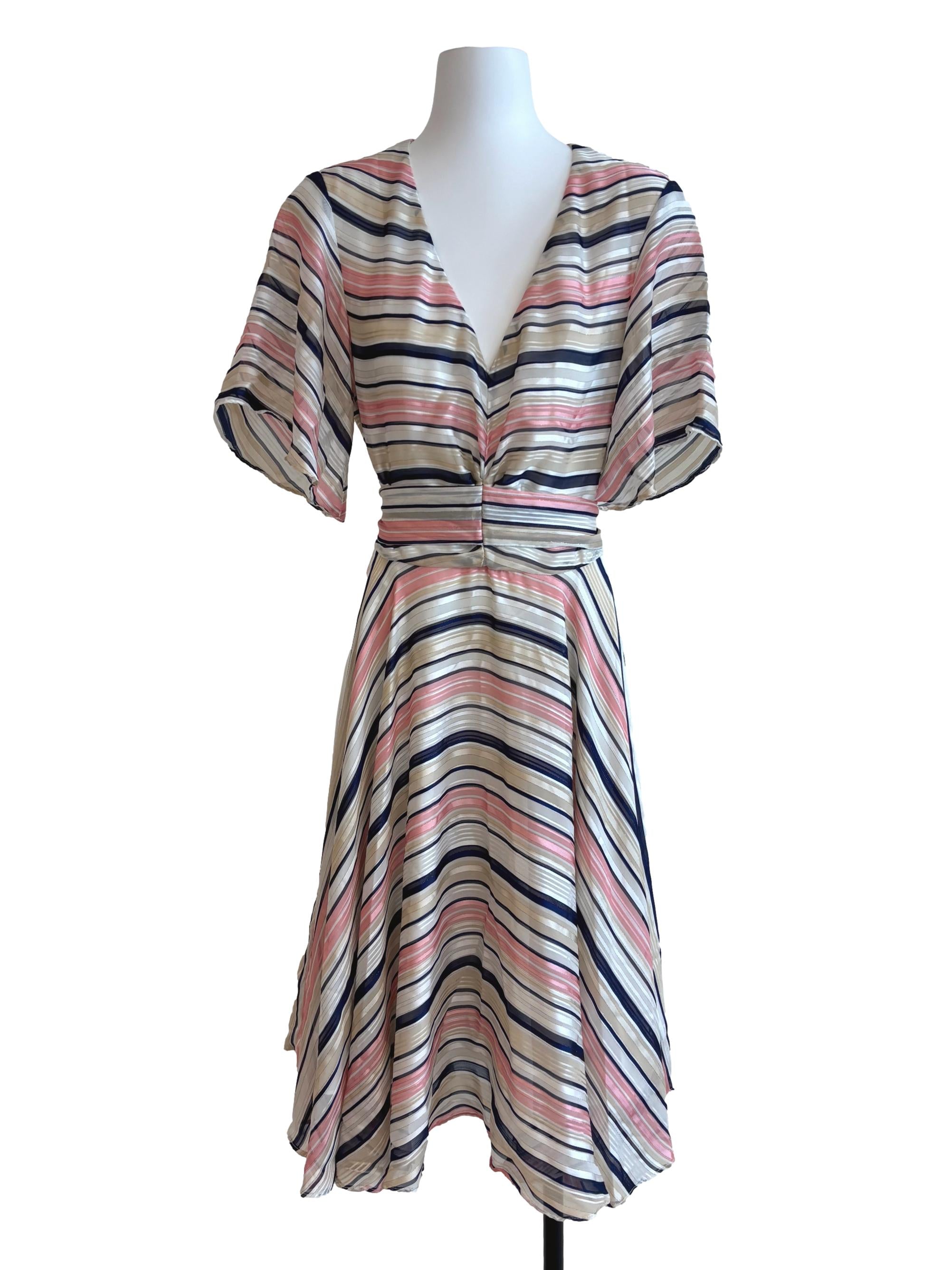 White And Pink Stripe A-Line Dress