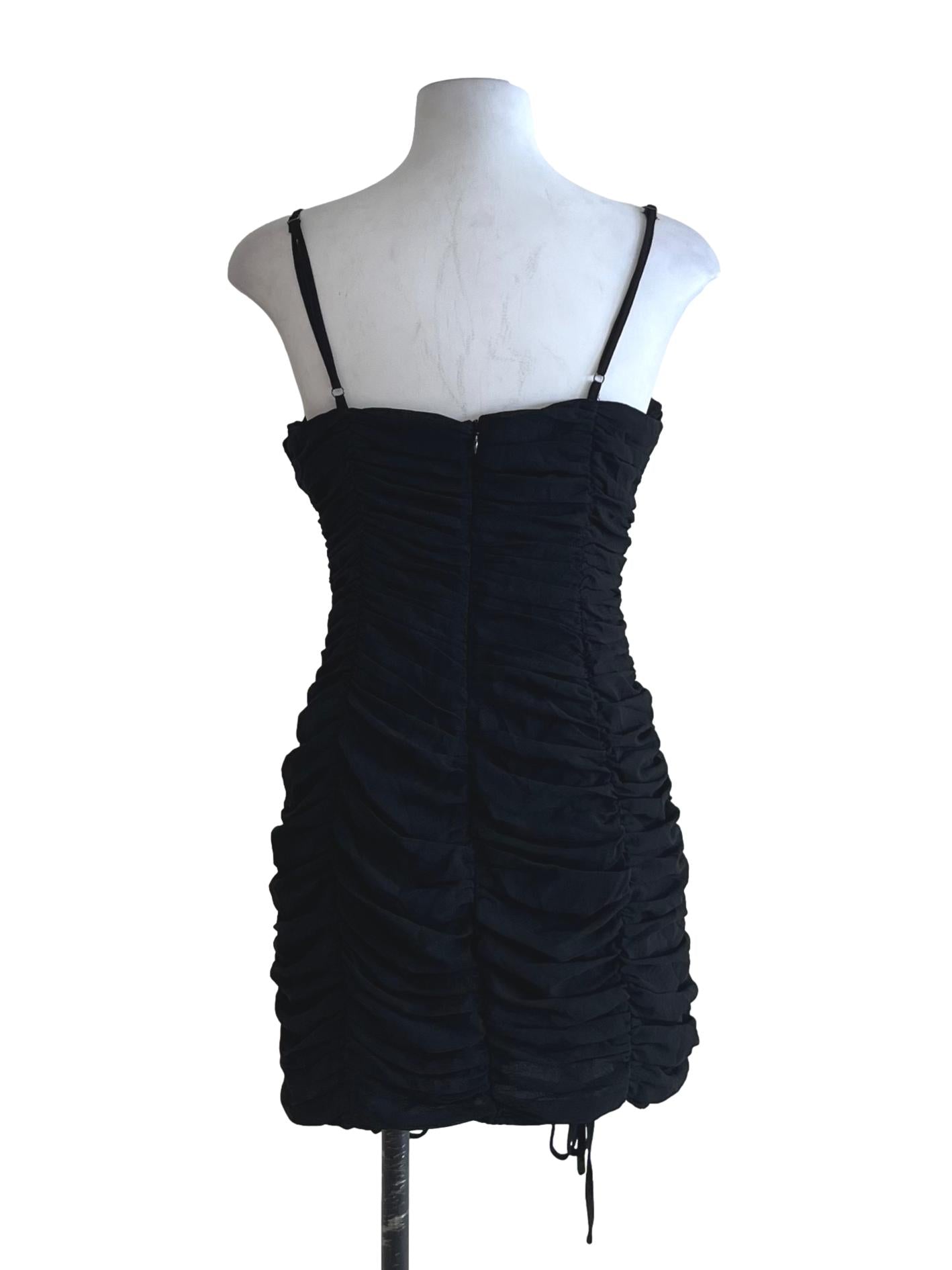 Black Spaghetti Strap Ruched Dress