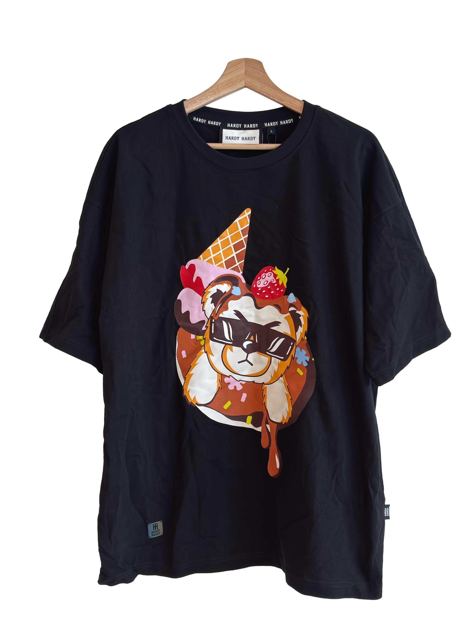 Black Donut Ice-Cream Bear Cotton T-Shirt