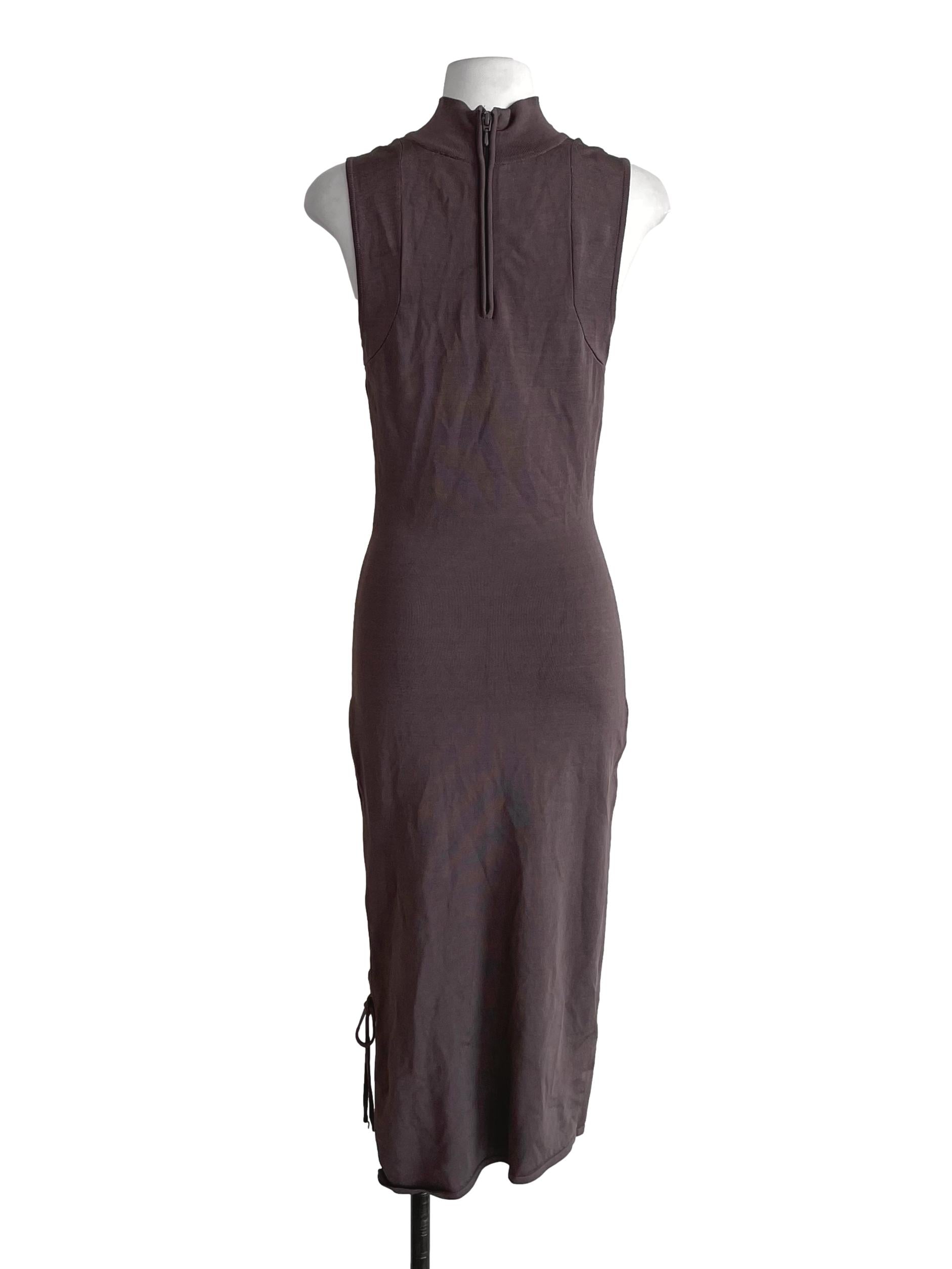 Ash Wood Brown High Neck Knit Dress